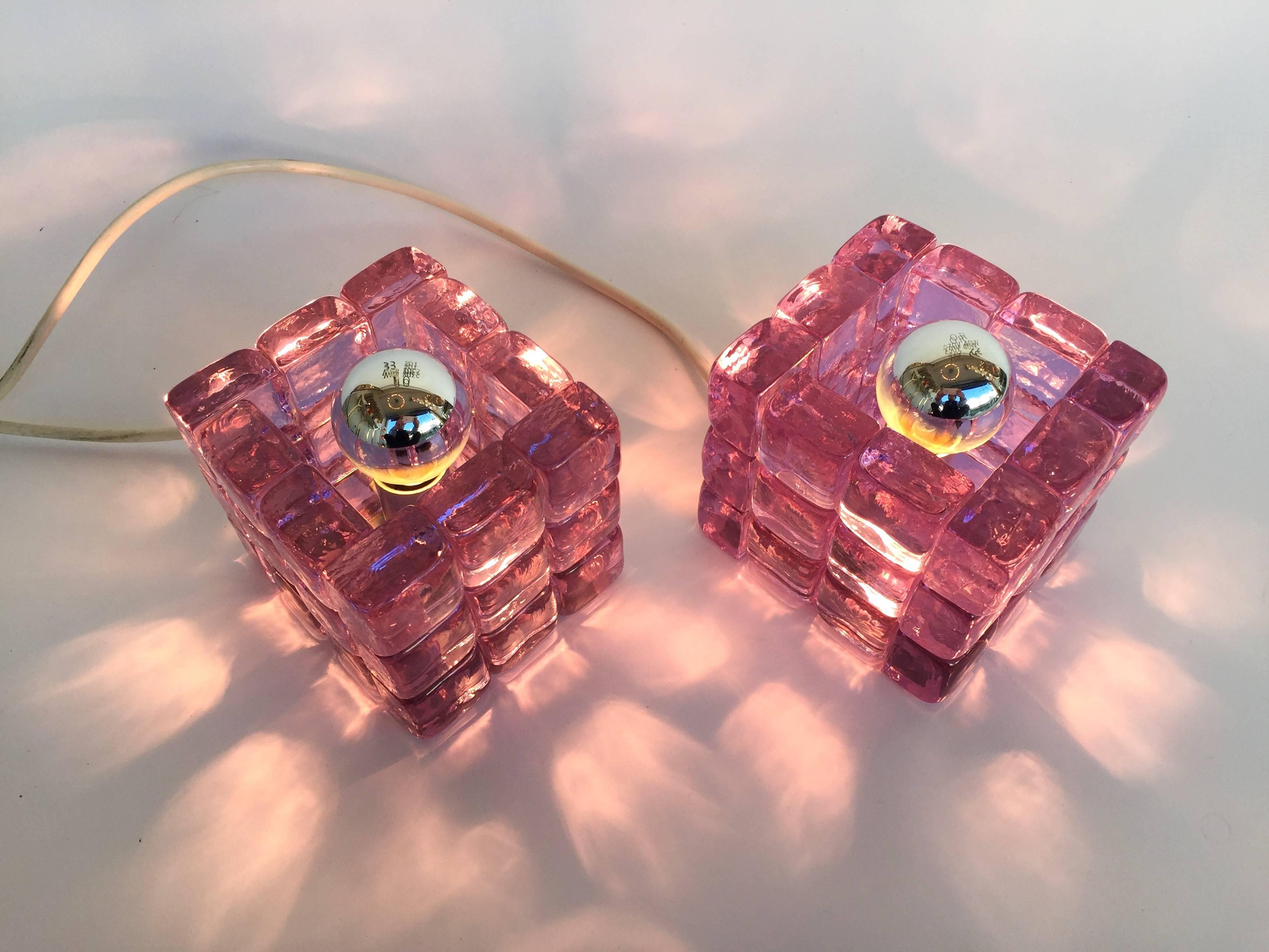 Glass Pair of Cube Lamps by Poliarte, Italy, 1970s