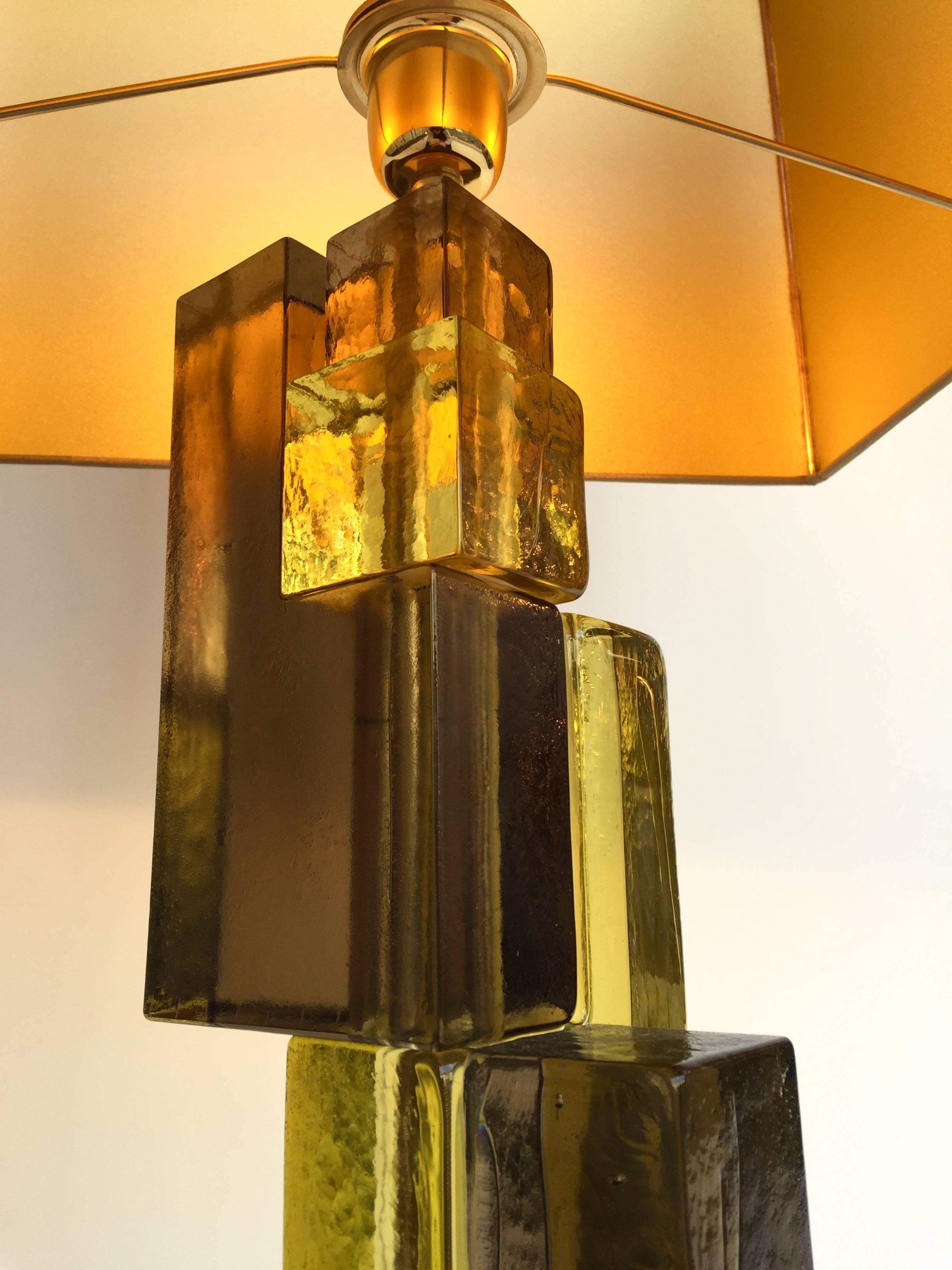 Pressed Contemporary Pair of Lamps Cubic Murano Glass and Brass