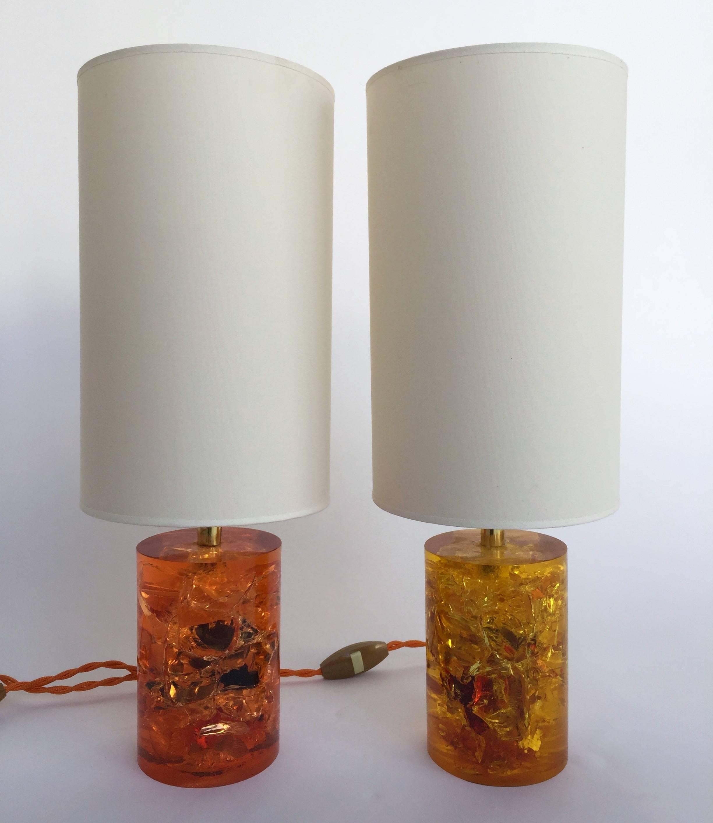 Space Age Pair of Fractal Resin Lamps, France, 1970s