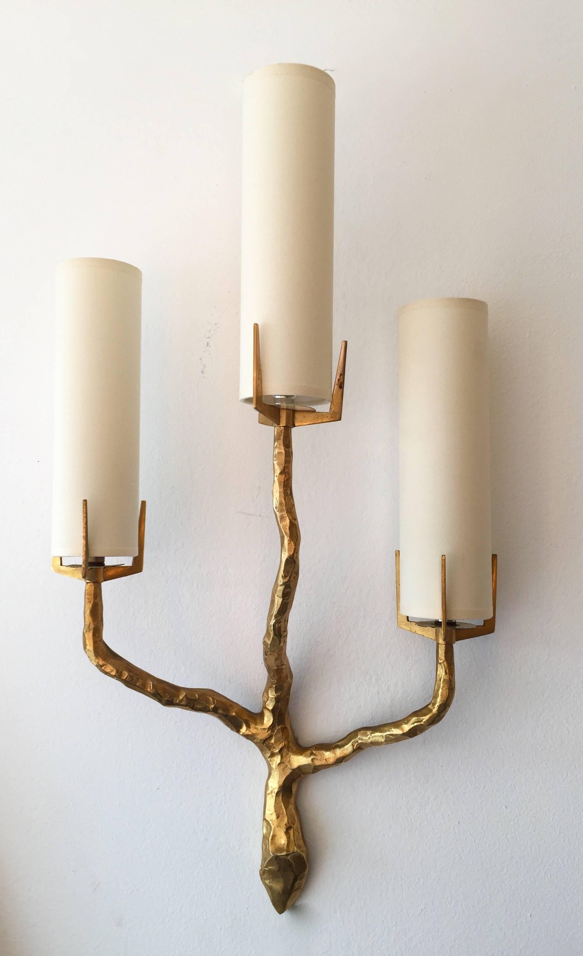 Mid-Century Modern Pair of Sconces Bronze by Maison Arlus, France, 1960s