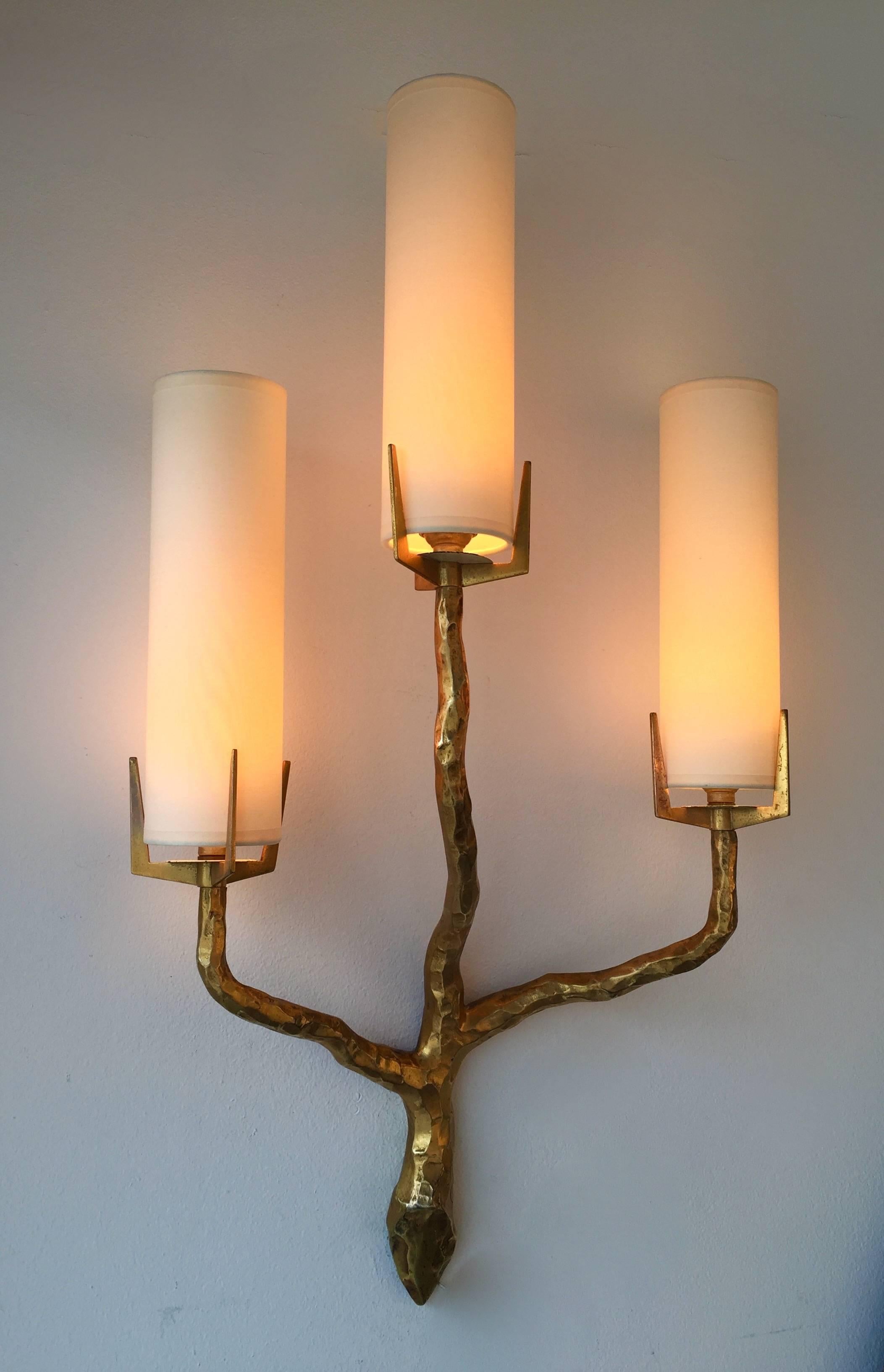 French Pair of Sconces Bronze by Maison Arlus, France, 1960s