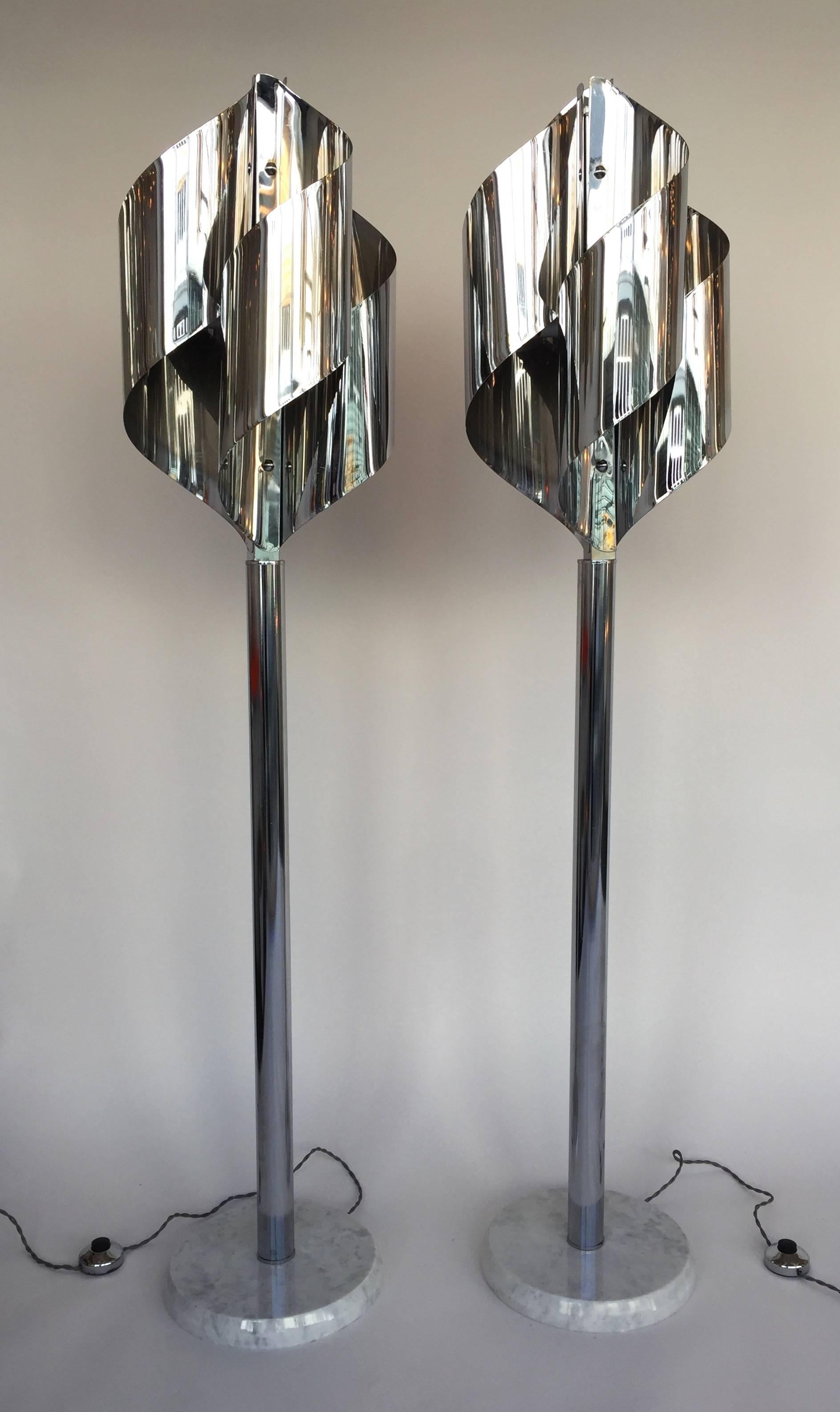 Space Age Pair of Floor Lamps Chrome by Reggiani, Italy, 1970s