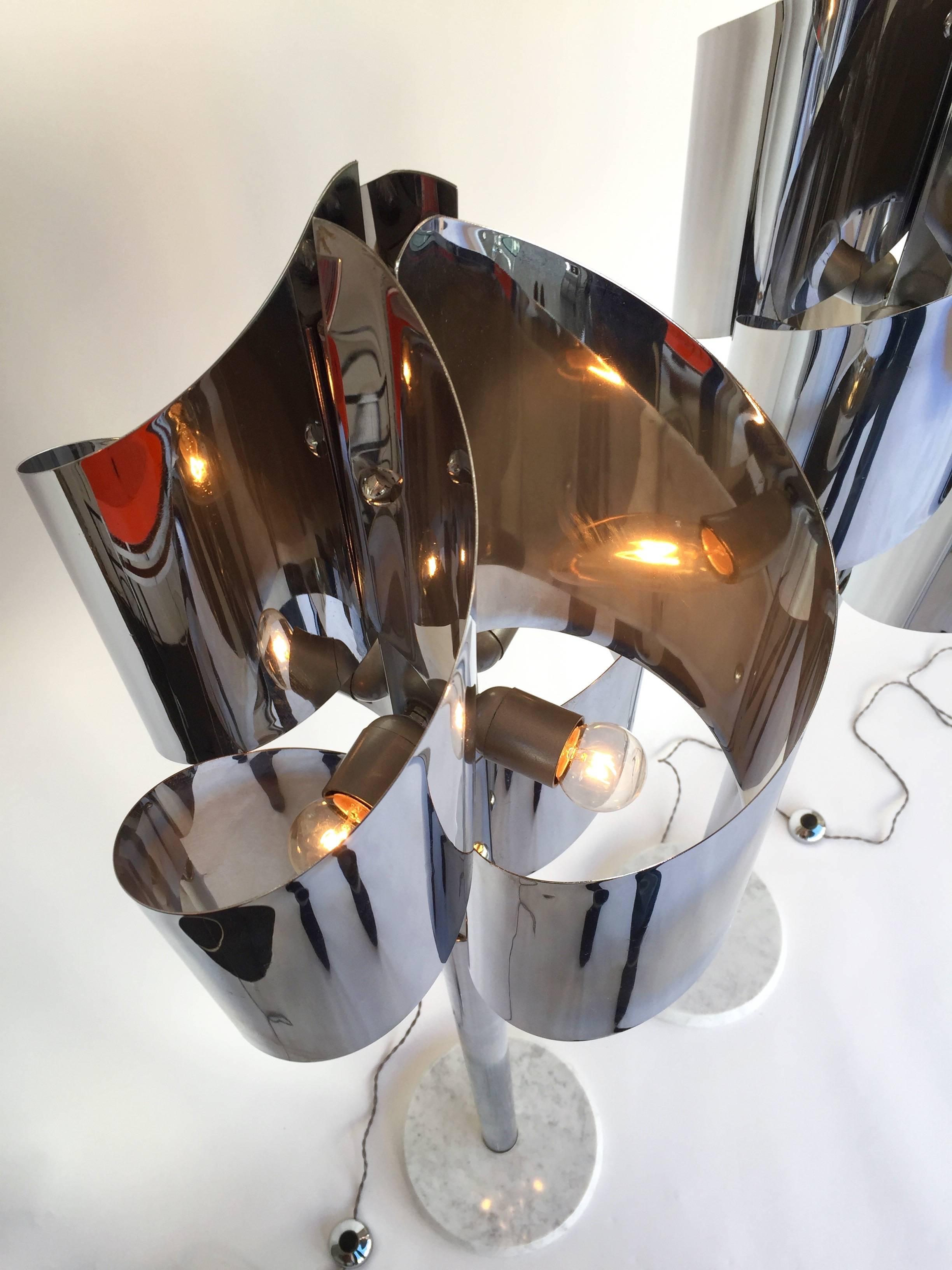 Pair of Floor Lamps Chrome by Reggiani, Italy, 1970s In Good Condition In SAINT-OUEN, FR