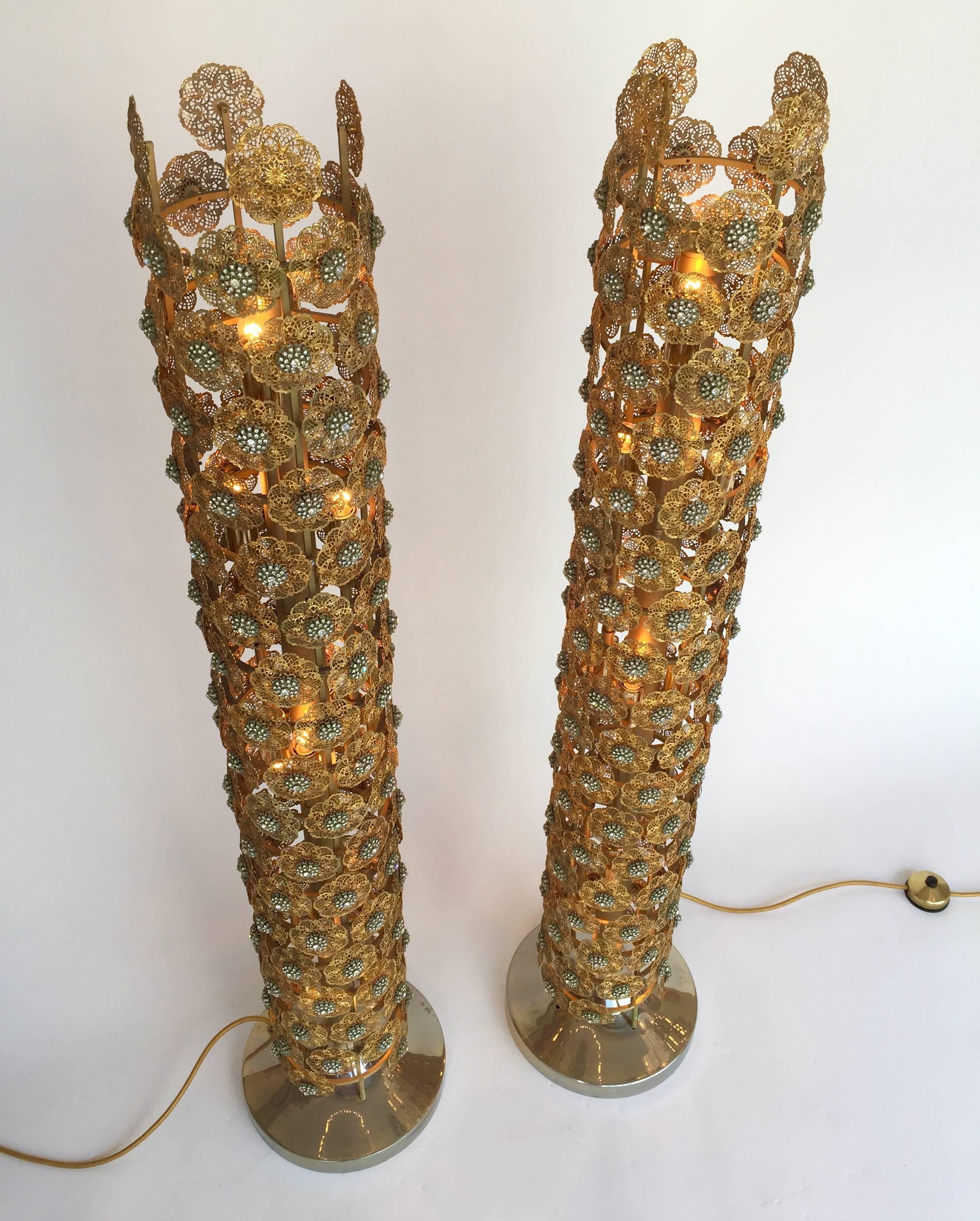 Pair of Brass Floor Lamps by Faustig. Germany, 1970s In Good Condition In SAINT-OUEN, FR