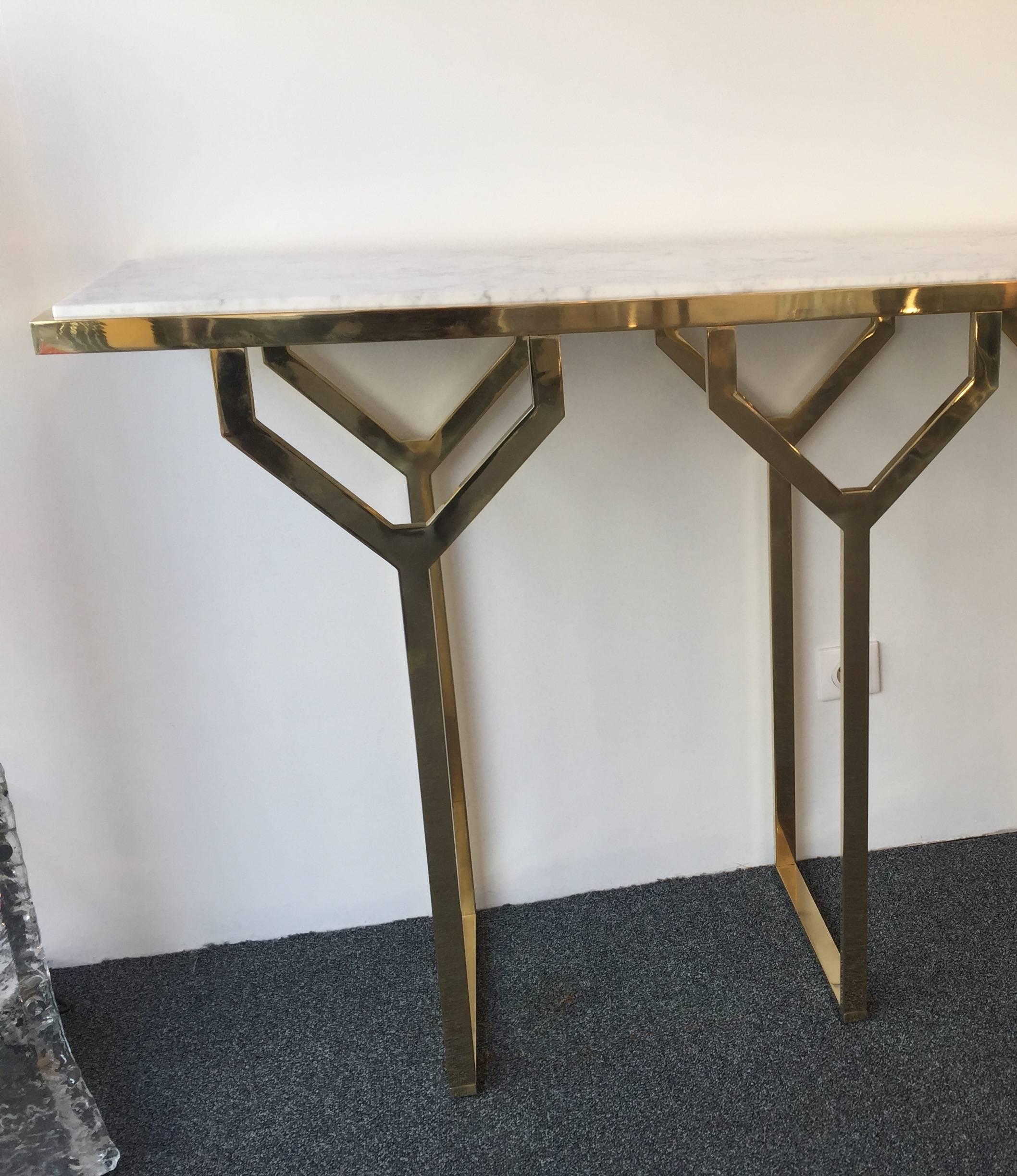 Console Y 2 Legs Brass and Marble. Italy. Contemporary