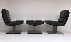 Pair of Lounge Chairs and Ottoman by Paul Geoffroy for Uginox, France, 1970s