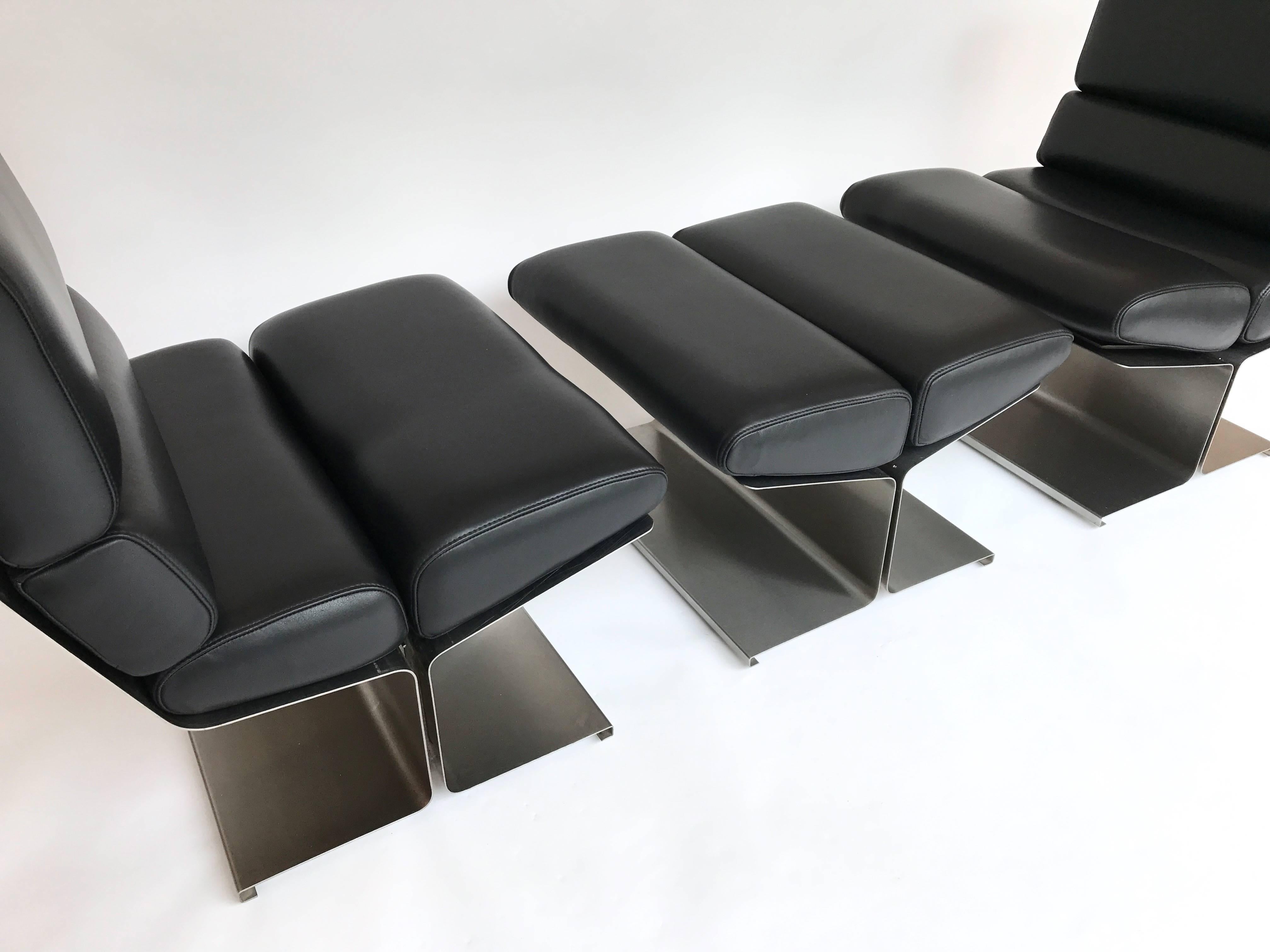 Pair of Lounge Chairs and Ottoman by Paul Geoffroy for Uginox, France, 1970s In Excellent Condition In SAINT-OUEN, FR