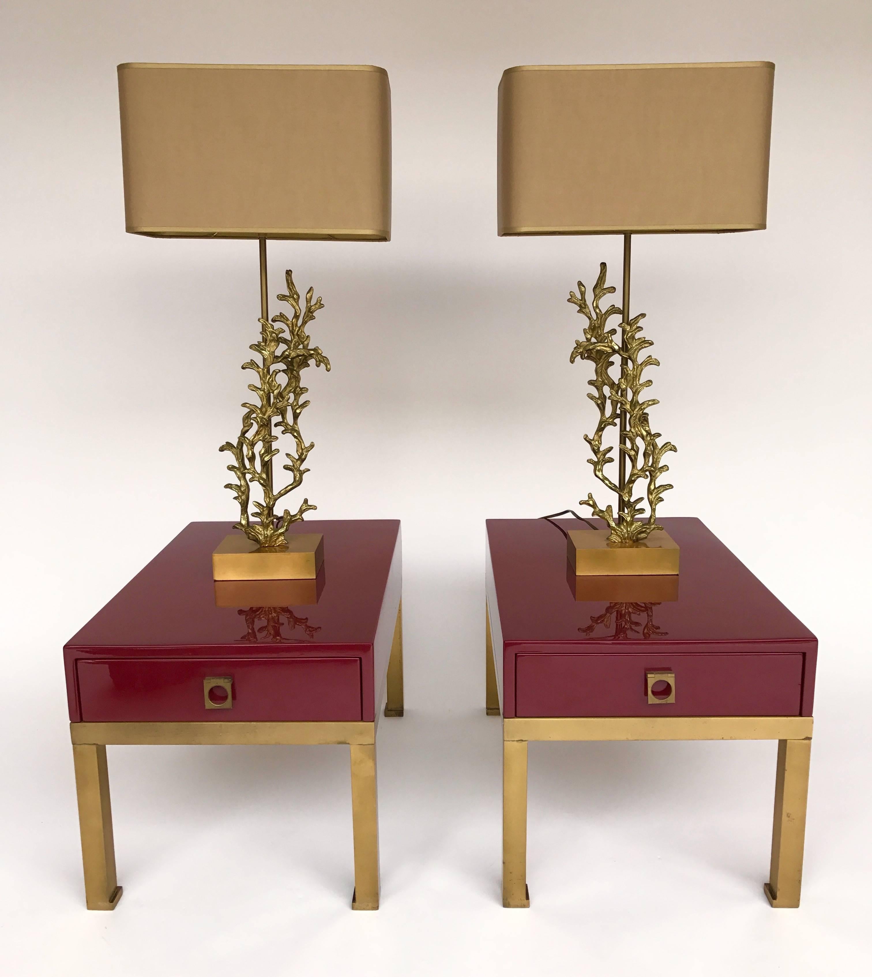 Brass Pair of End Tables by Guy Lefevre, France, 1970s