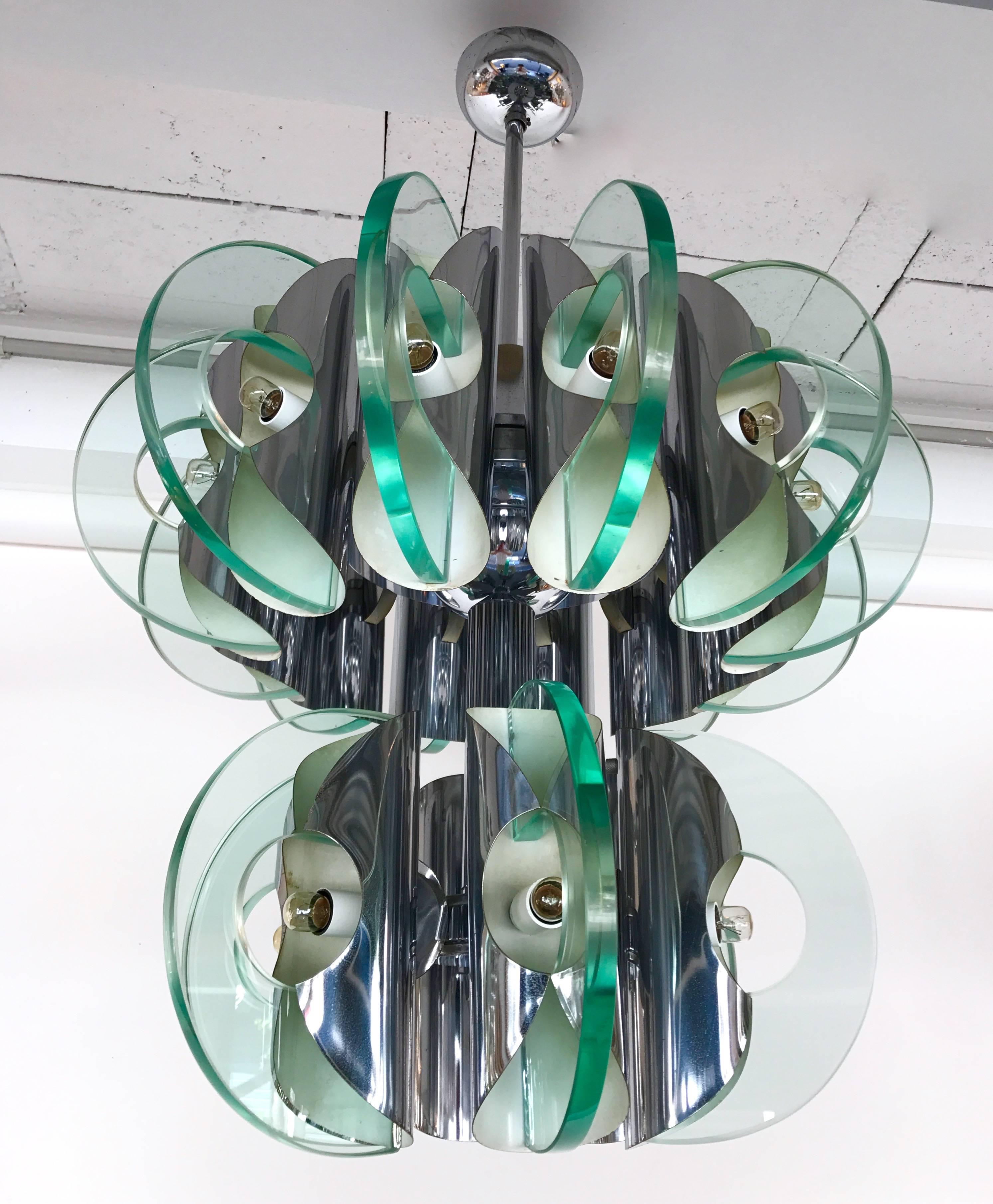 Chandelier Metal and Glass, Italy, 1970s 1