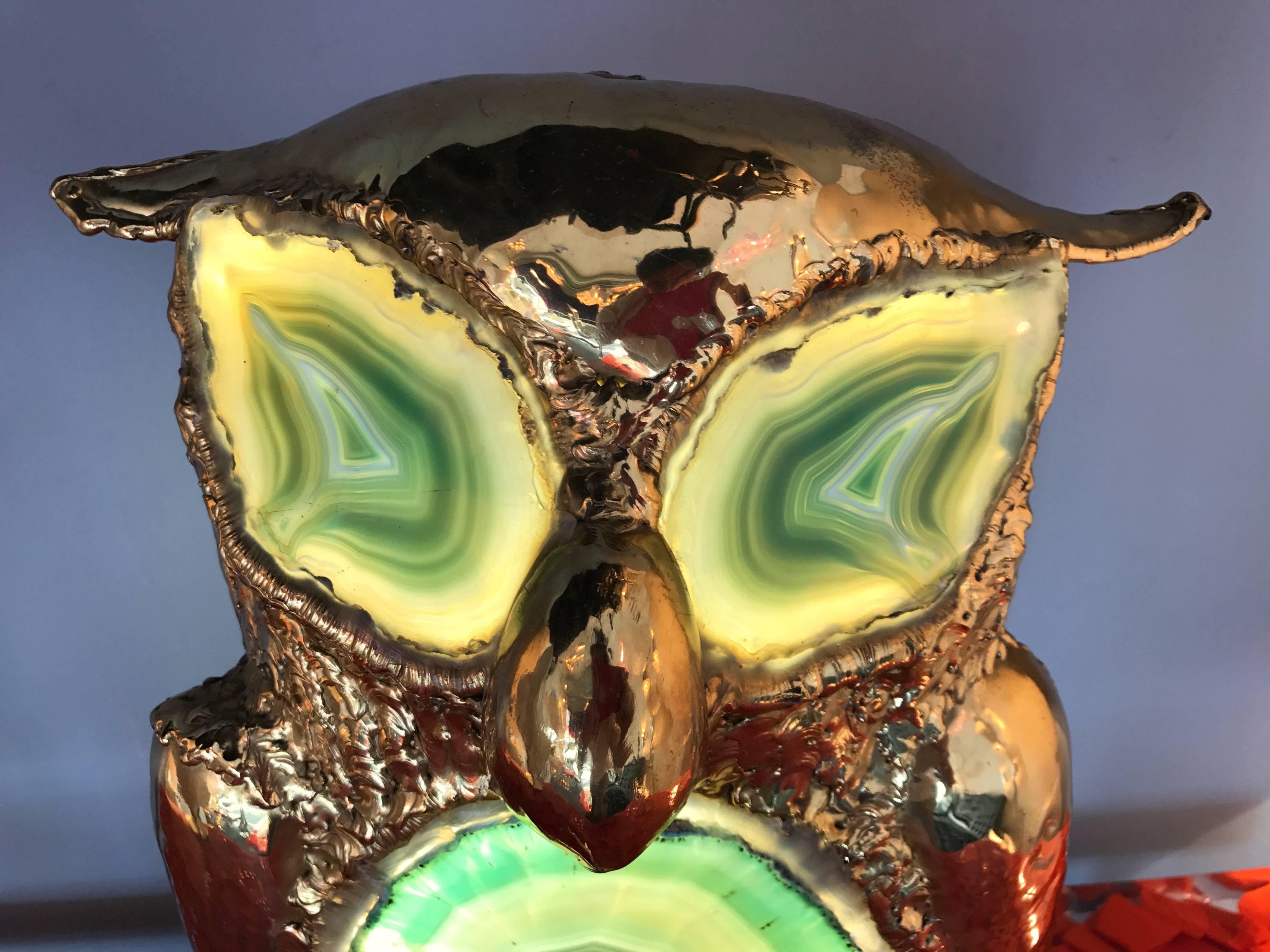 Lamp Clock Owl by Henri Fernandez for Honoré Paris, France, 1980s In Excellent Condition In SAINT-OUEN, FR