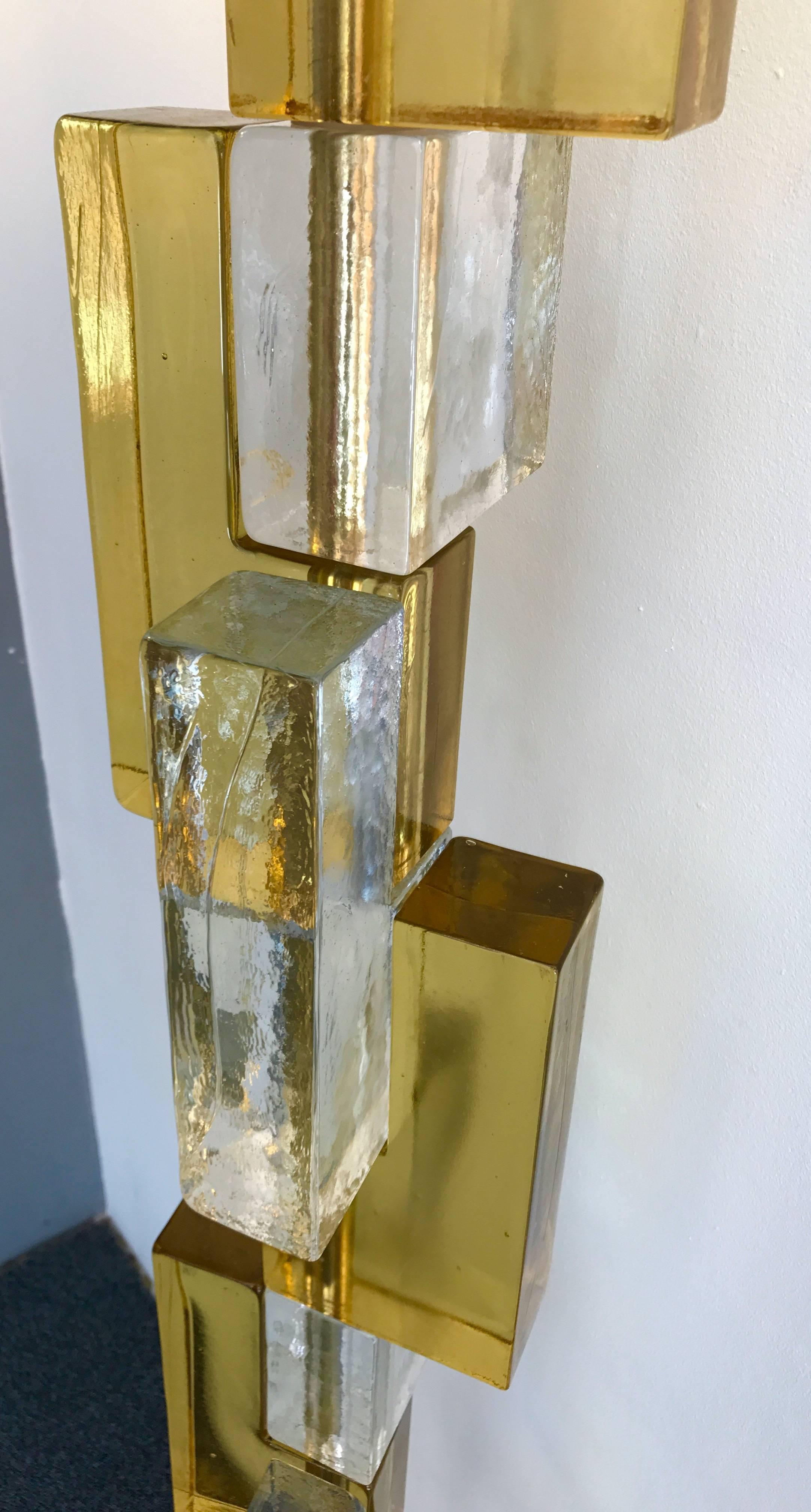 Brass Contemporary Floor Lamps Cubic Murano Glass. Italy