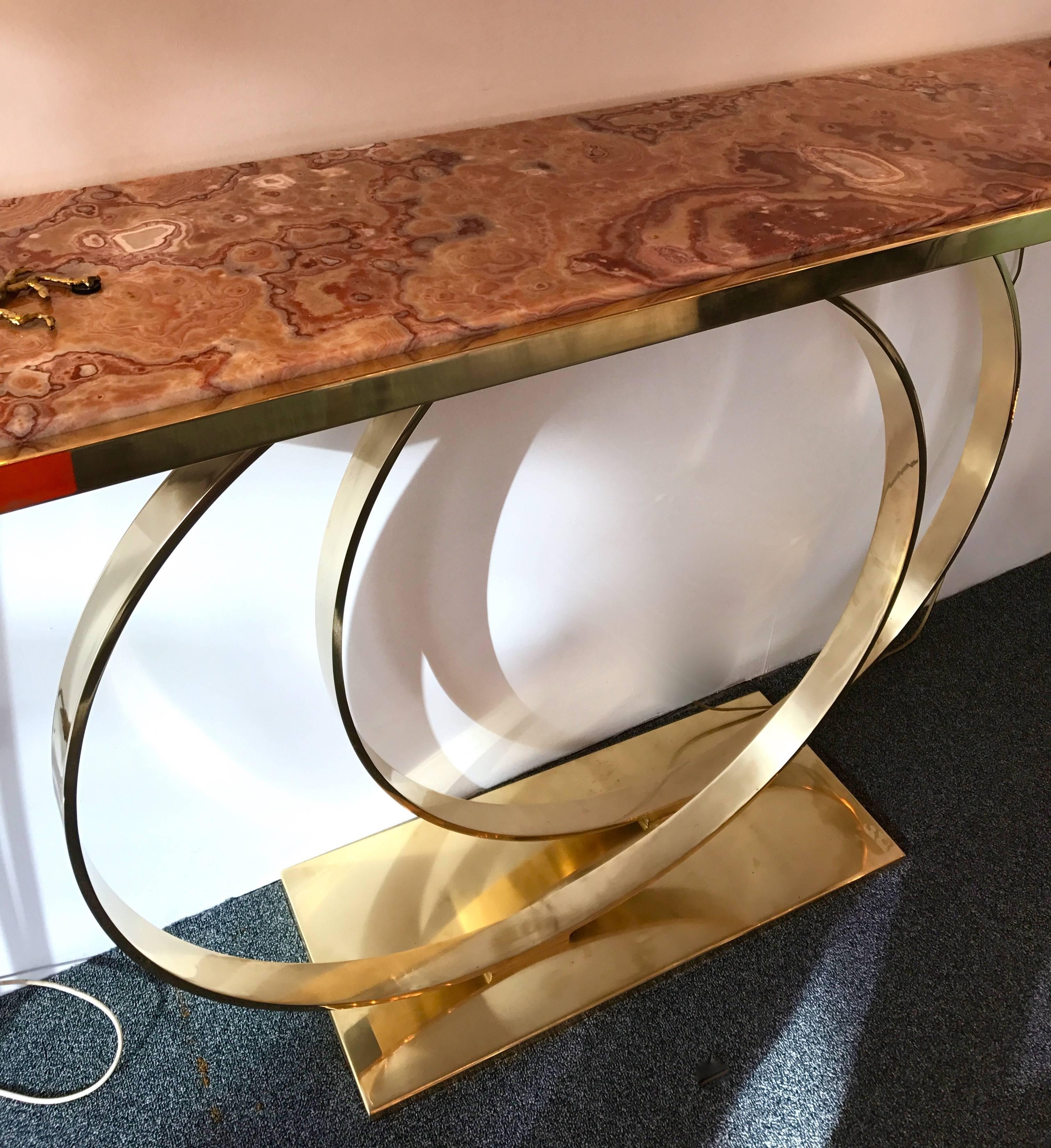 Mid-Century Modern Contemporary Brass Console Two Circle, Italy