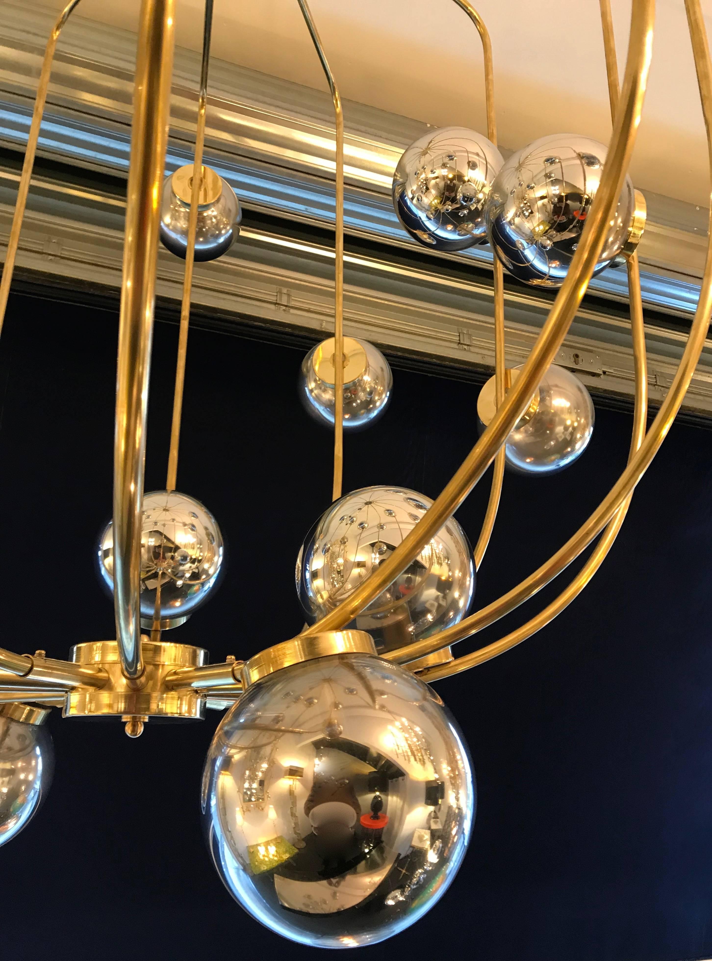 Contemporary Chandelier Brass Cage. Italy 3