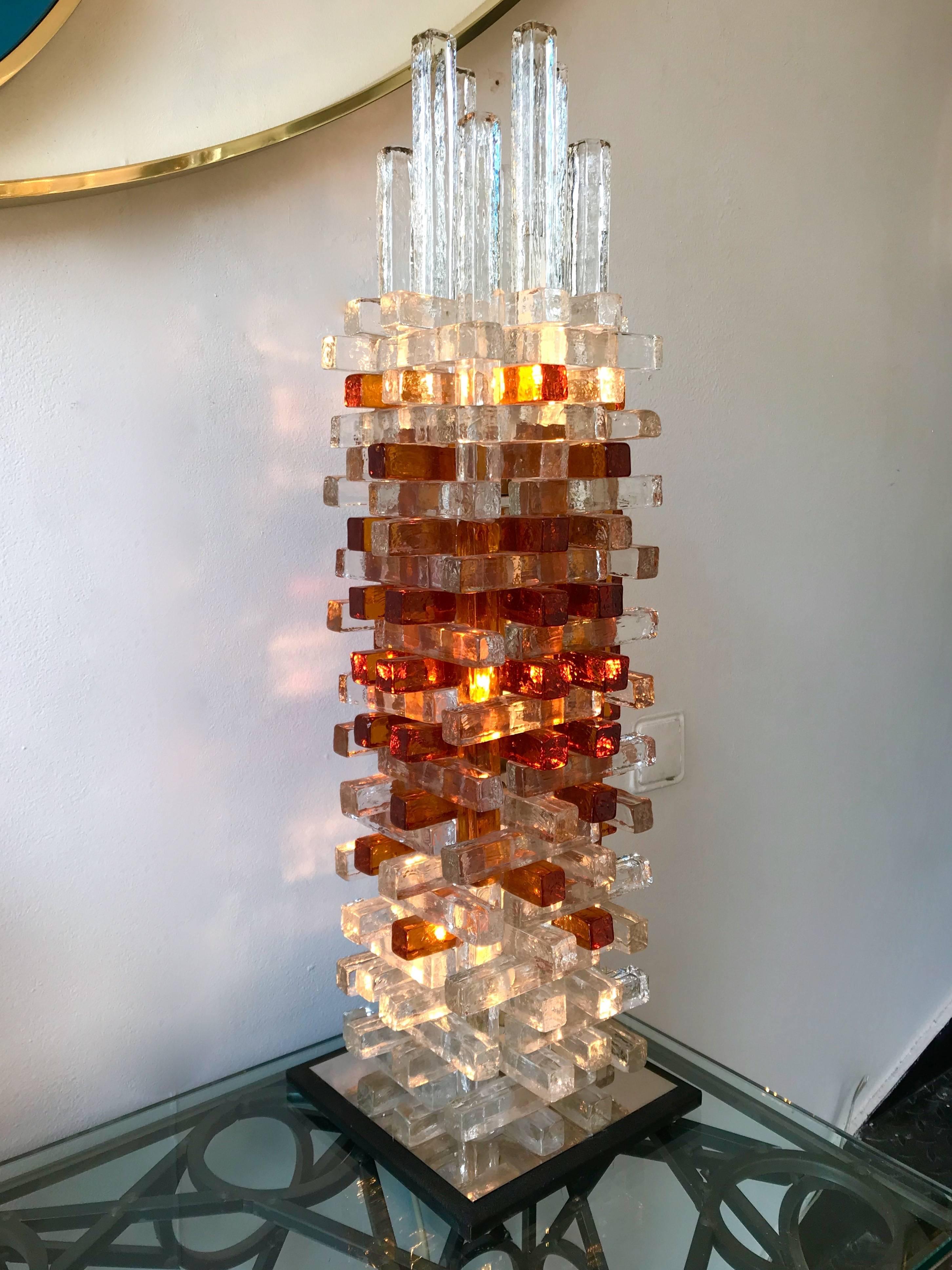 Sculpture Lamp Pressed Glass by Biancardi and Jordan Arte, Italy, 1970s 1
