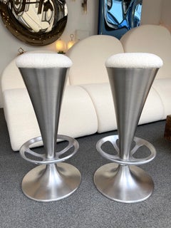 Set of 4 Stainless Steel Cone Bar Stools, Italy, 1990s