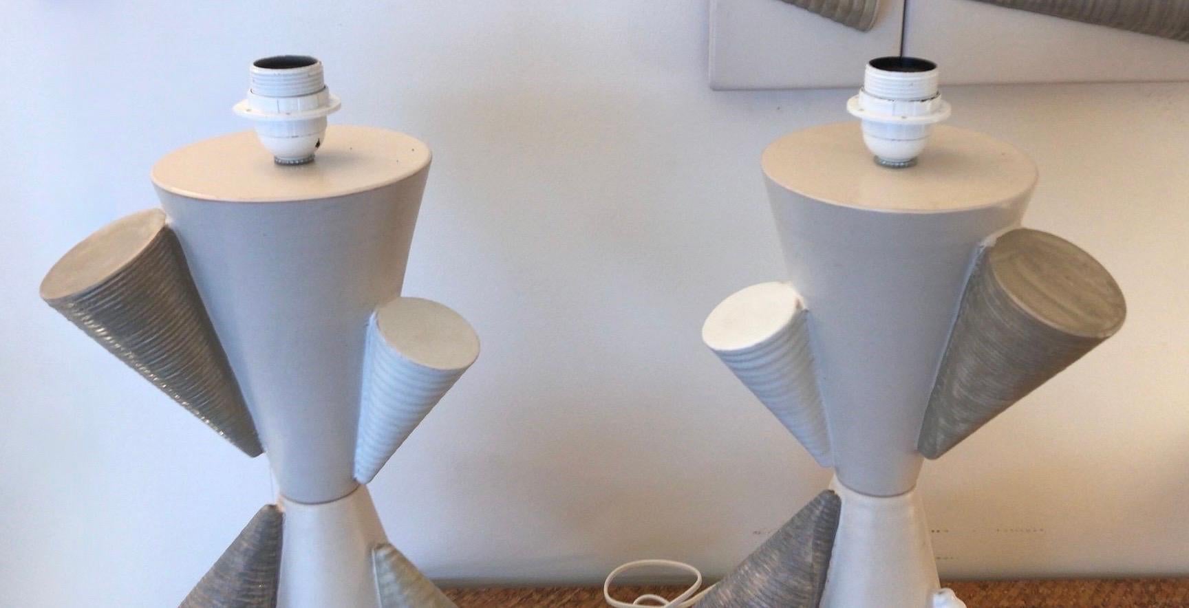 Contemporary Pair of Ceramic Cone Lamps by Antonio Cagianelli, Italy For Sale 9