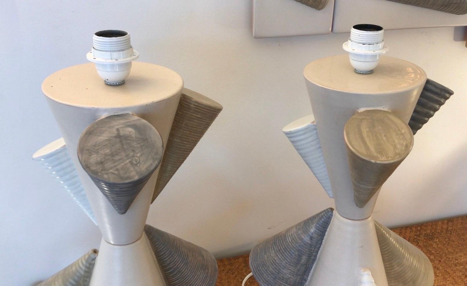 Contemporary Pair of Ceramic Cone Lamps by Antonio Cagianelli, Italy For Sale 10