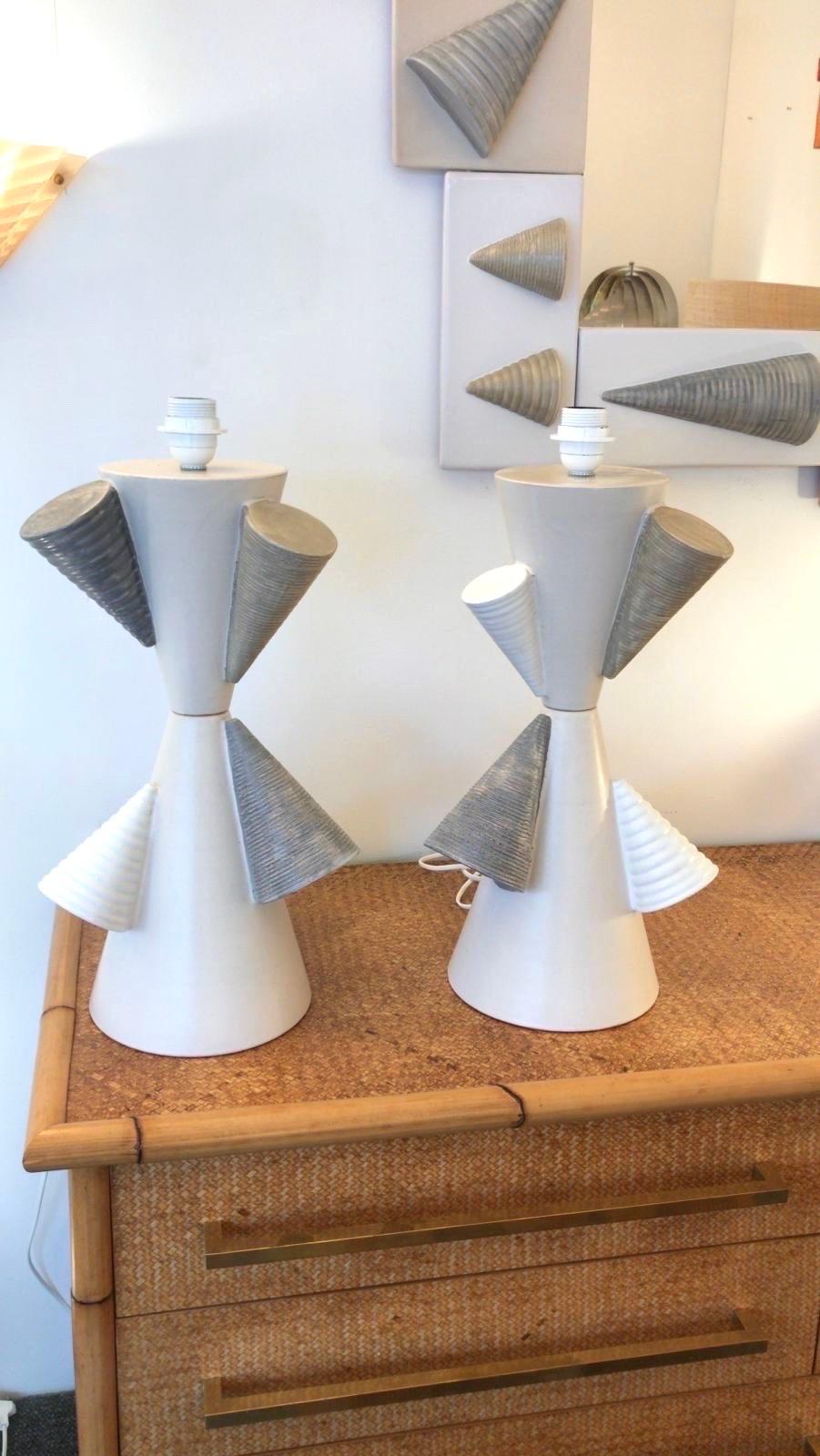 Contemporary Pair of Ceramic Cone Lamps by Antonio Cagianelli, Italy For Sale 12
