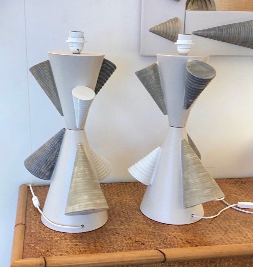 Contemporary Pair of Ceramic Cone Lamps by Antonio Cagianelli, Italy For Sale 13