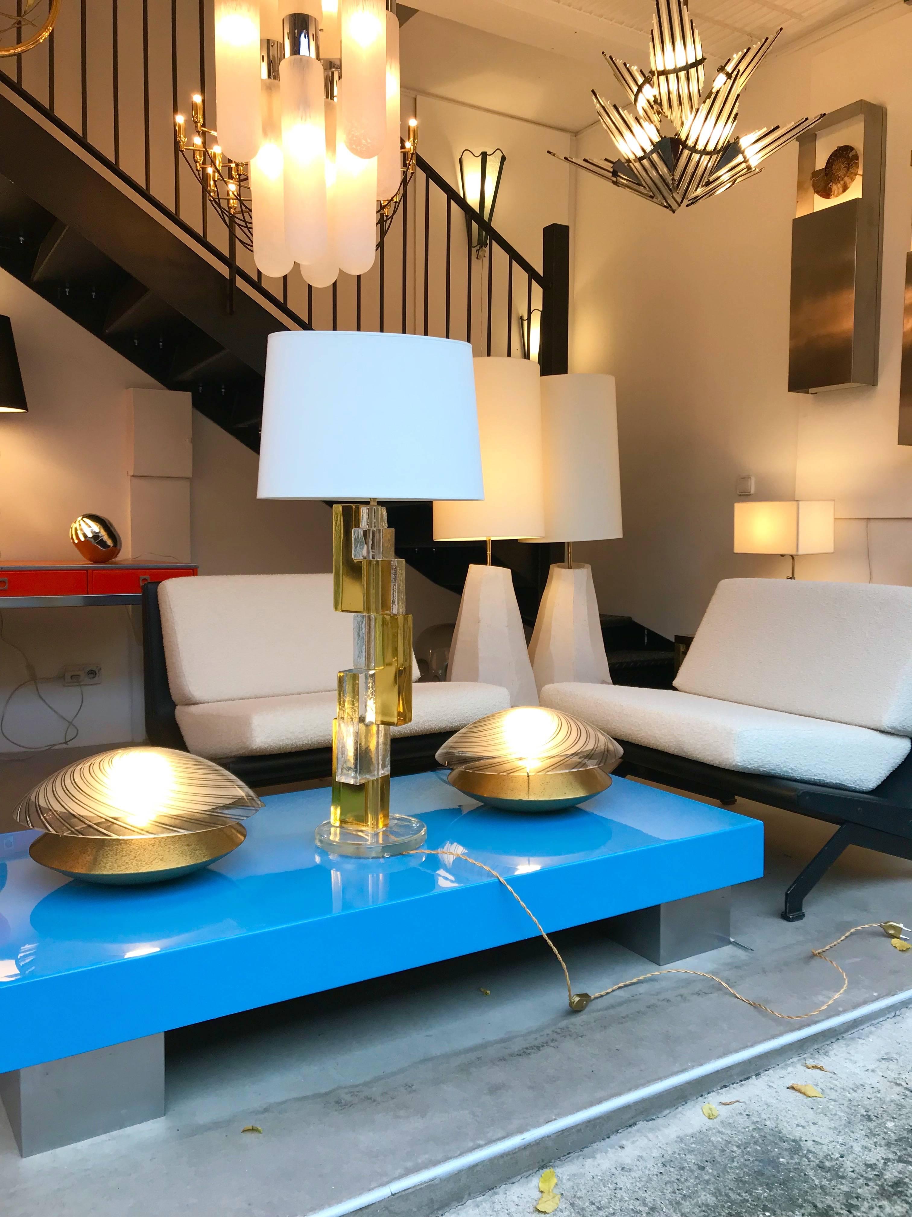 Contemporary Pair of Lamps Cubic Murano Glass and Brass In New Condition In SAINT-OUEN, FR