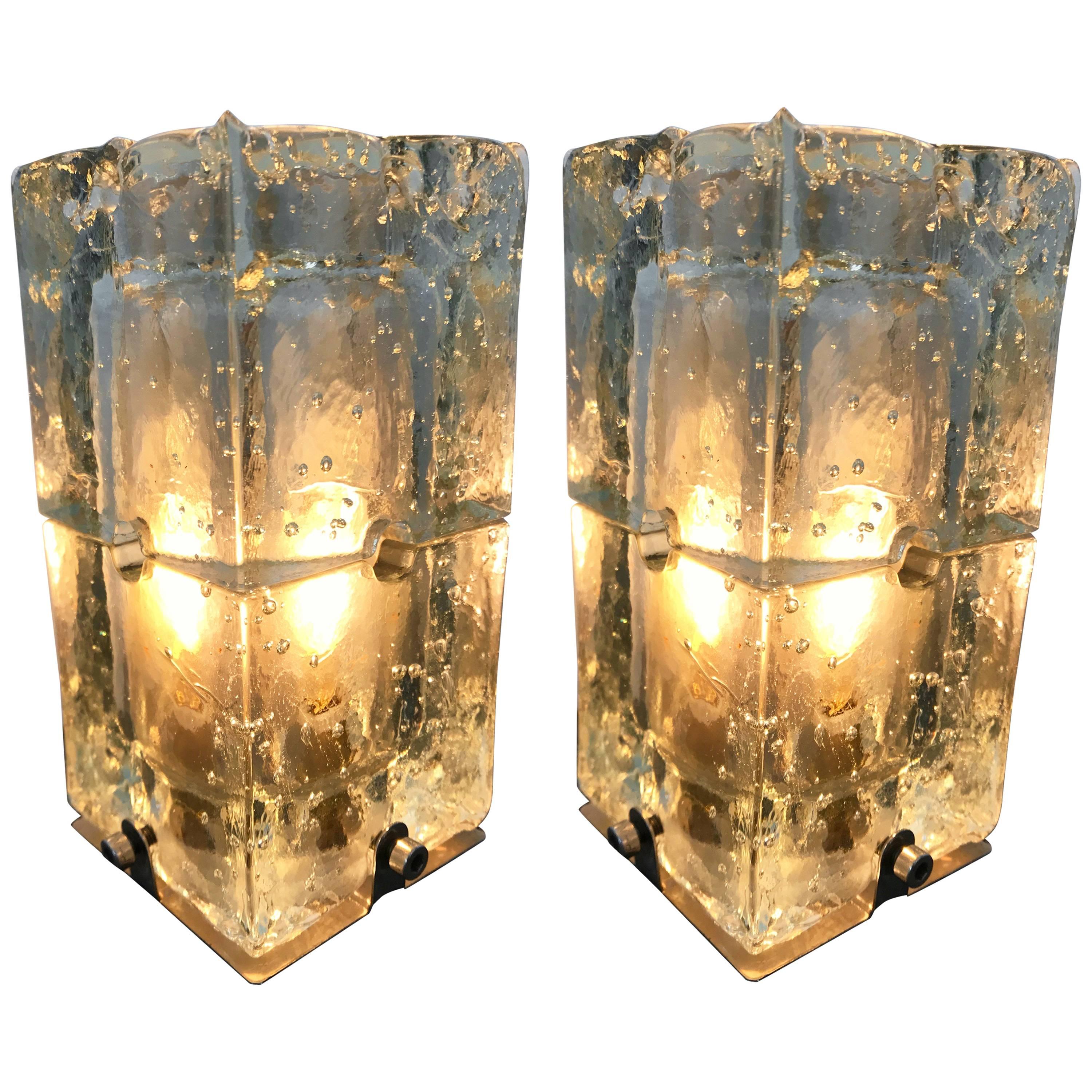 Pair of Glass Lamps by Poliarte, Italy, 1970s