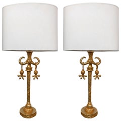 Pair of Gilt Bronze Lamps by Nicolas Dewael for Fondica, France, 1990s