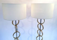 Contemporary Pair of Brass Circle Floor Lamp, France