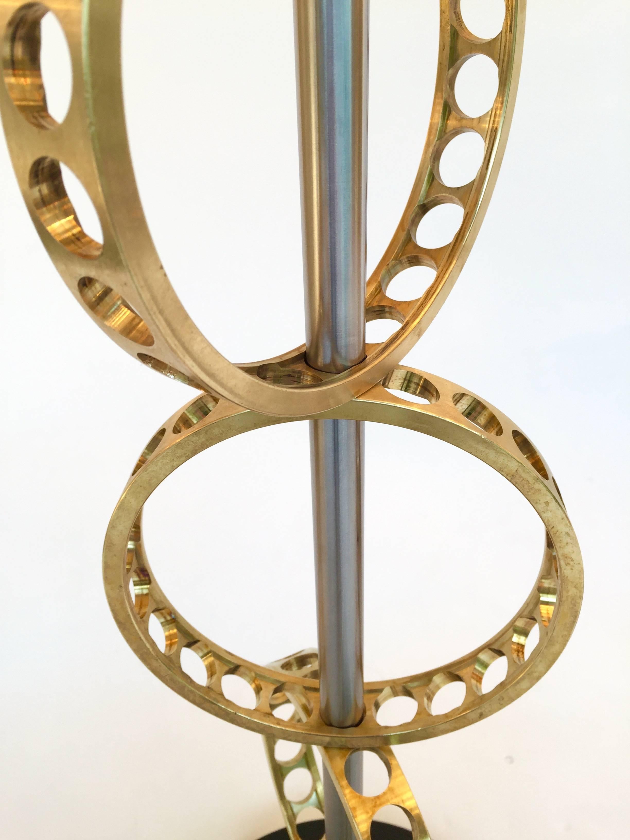French Contemporary Pair of Brass Circle Floor Lamp, France