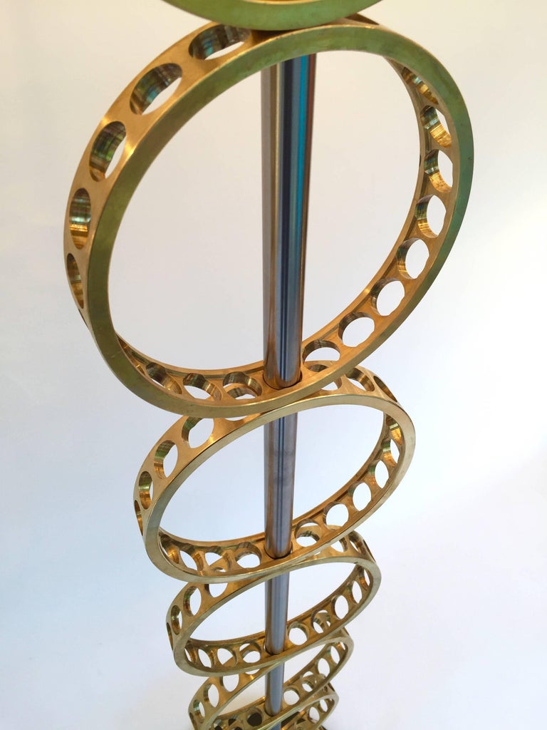 Contemporary Pair of Brass Circle Floor Lamp, France For Sale 2