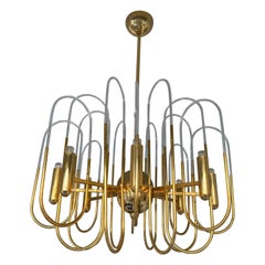 Chandelier Astrolab Brass and Glass by Sciolari, Italy, 1970s