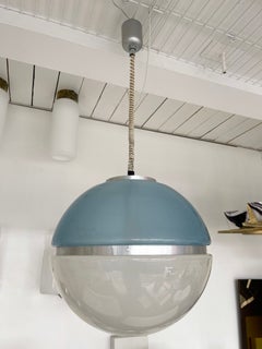 Mid-Century Space Age Pendant Light Ball Blue Perspex, 1970s