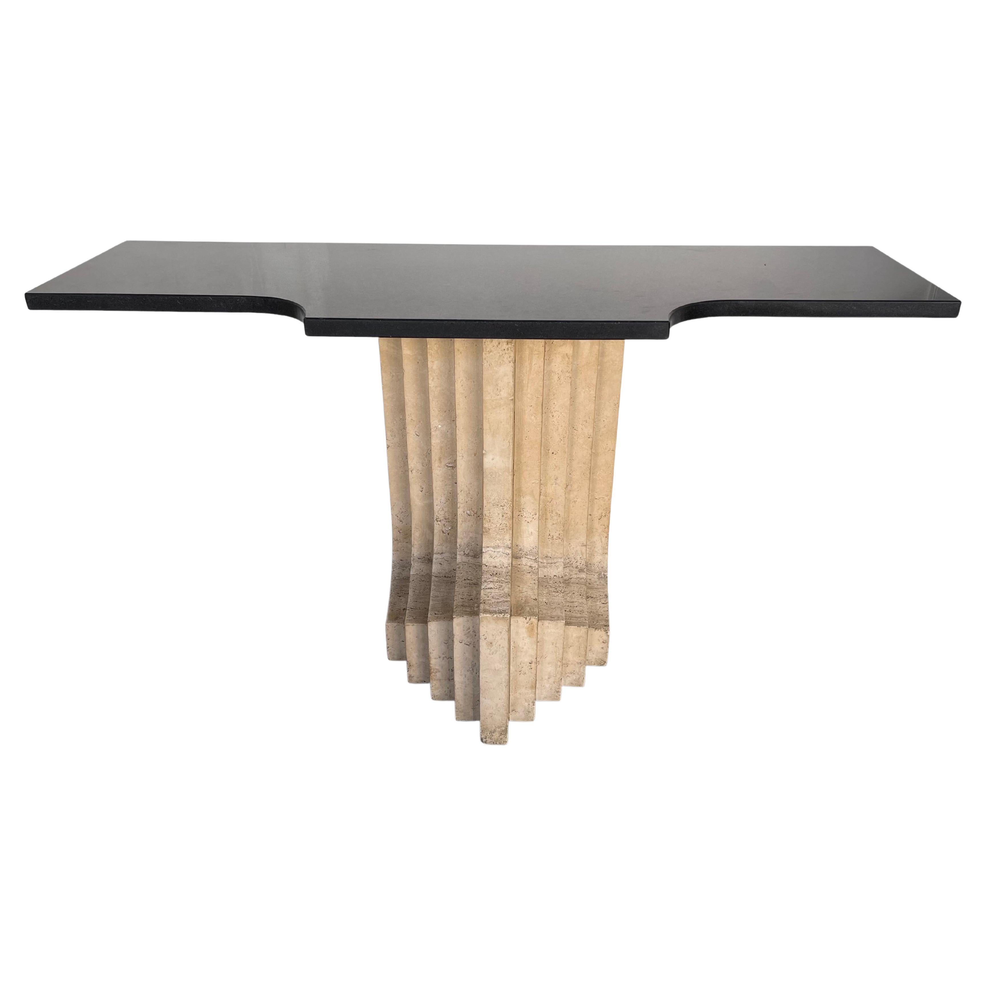 Console Travertine and Black Marble by Cattelan Italia. Italy, 1970s For Sale