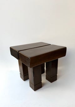 Mid-Century Modern Pair of Massive Wood Stools. Italy, 1960s