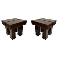 Mid-Century Modern Pair of Massive Wood Stools. Italy, 1960s