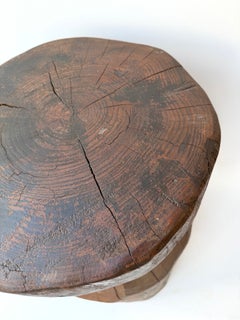 Mid-Century Modern Pair of Brutalist Massive Wood Mushroom Stools. Italy, 1960s