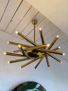 Brass Sputnik Fireworks Chandelier, Italy, 1960s