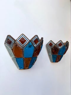 Pair of Hammered Glass Wrought Iron Sconces by Longobard, Italy, 1970s