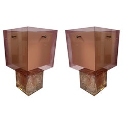 Pair of Lamps Pink Fractal Resin by Selenova, Italy, 1970s
