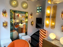 Pair of Hammered Glass Silver Iron Sconces by Poliarte, Italy, 1970s