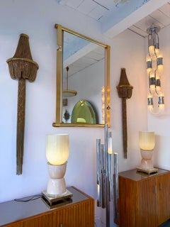 Coppia di lampade contemporanee in ottone e vetro di Murano rosa cipria, Italia