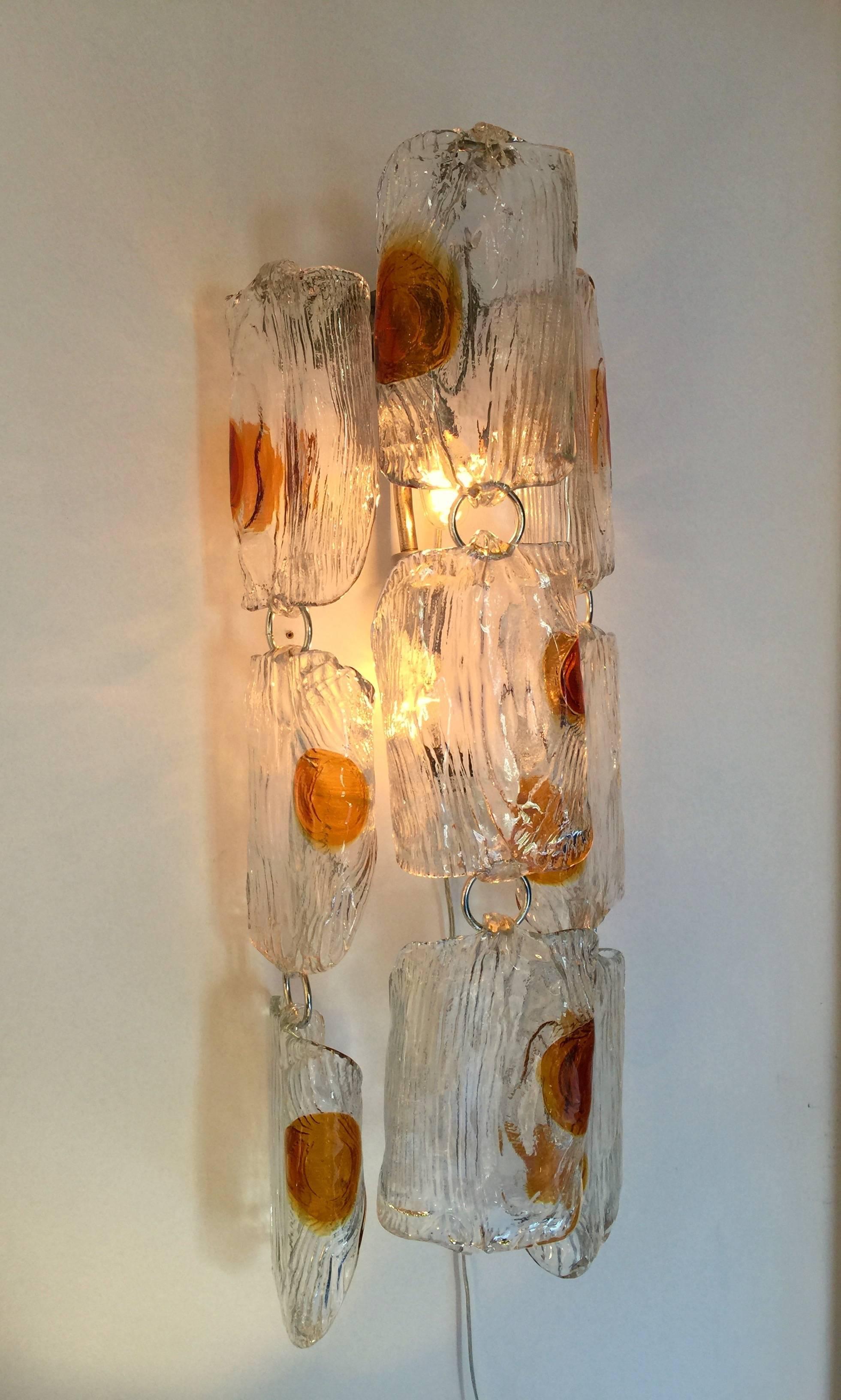 Art Glass Pair of Sconces by Toni Zuccheri for Mazzega Murano. Italy. 1970s