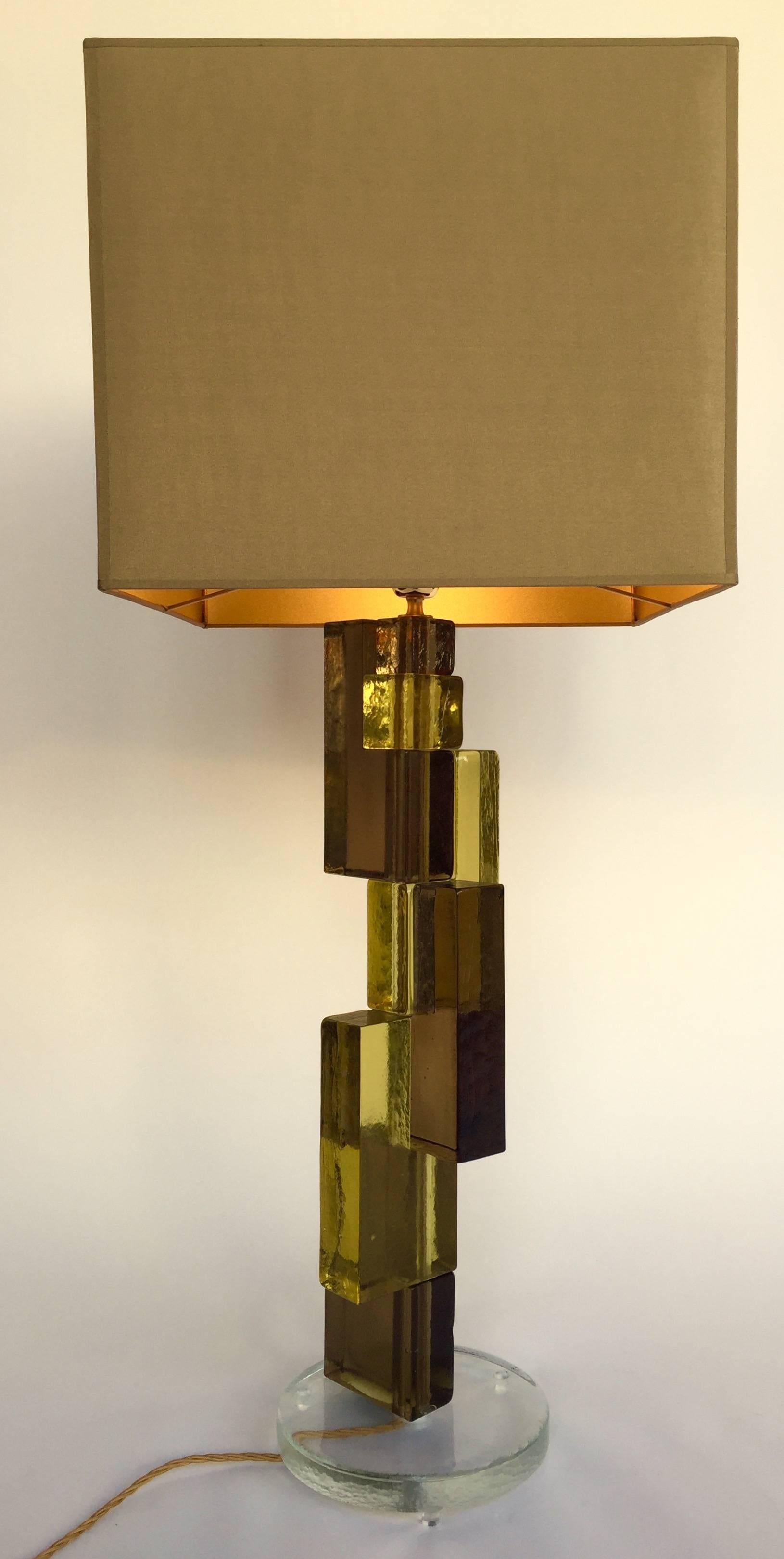 Contemporary Pair of Lamps Cubic Murano Glass and Brass 2