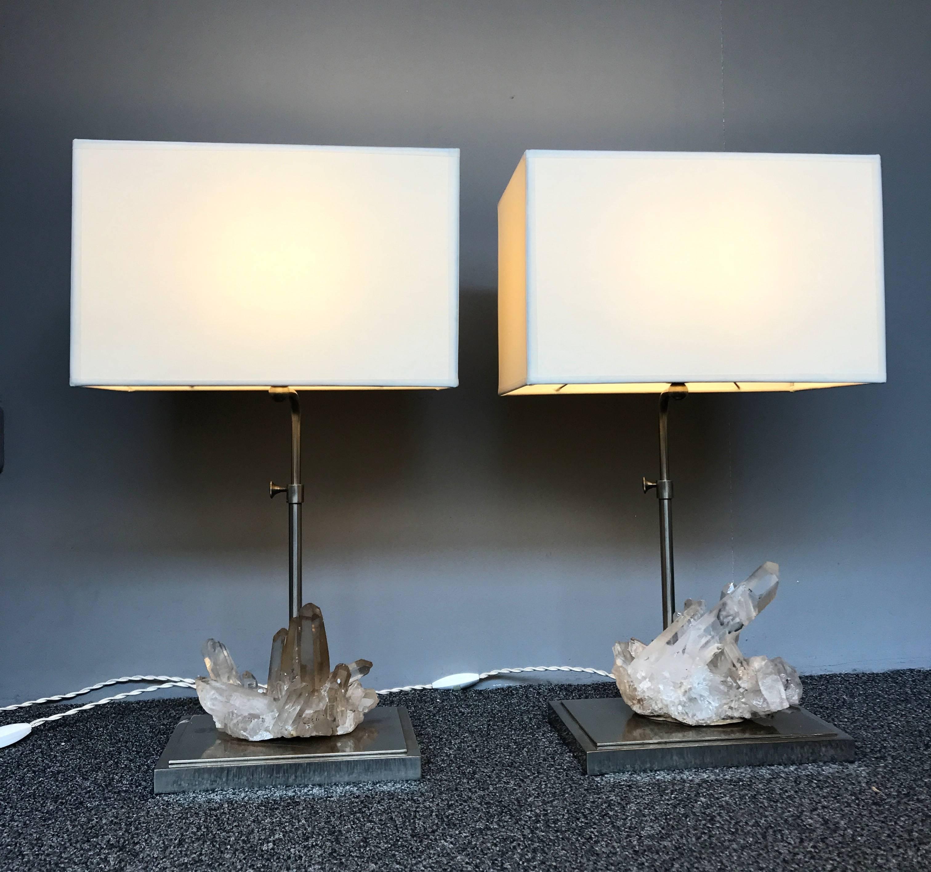 French Pair of Rock Crystal Quartz Lamps, France, 1970s For Sale