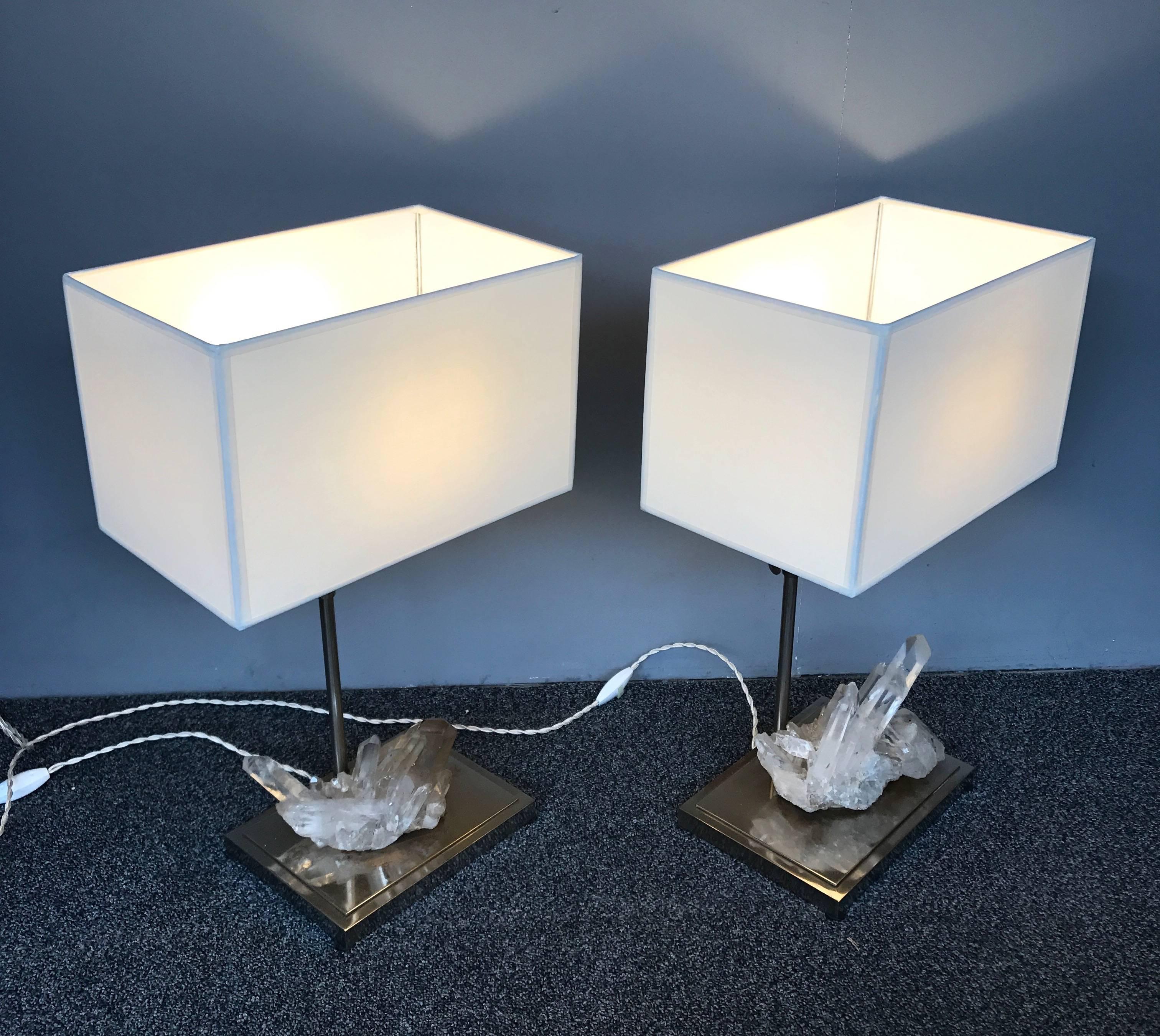 Late 20th Century Pair of Rock Crystal Quartz Lamps, France, 1970s For Sale