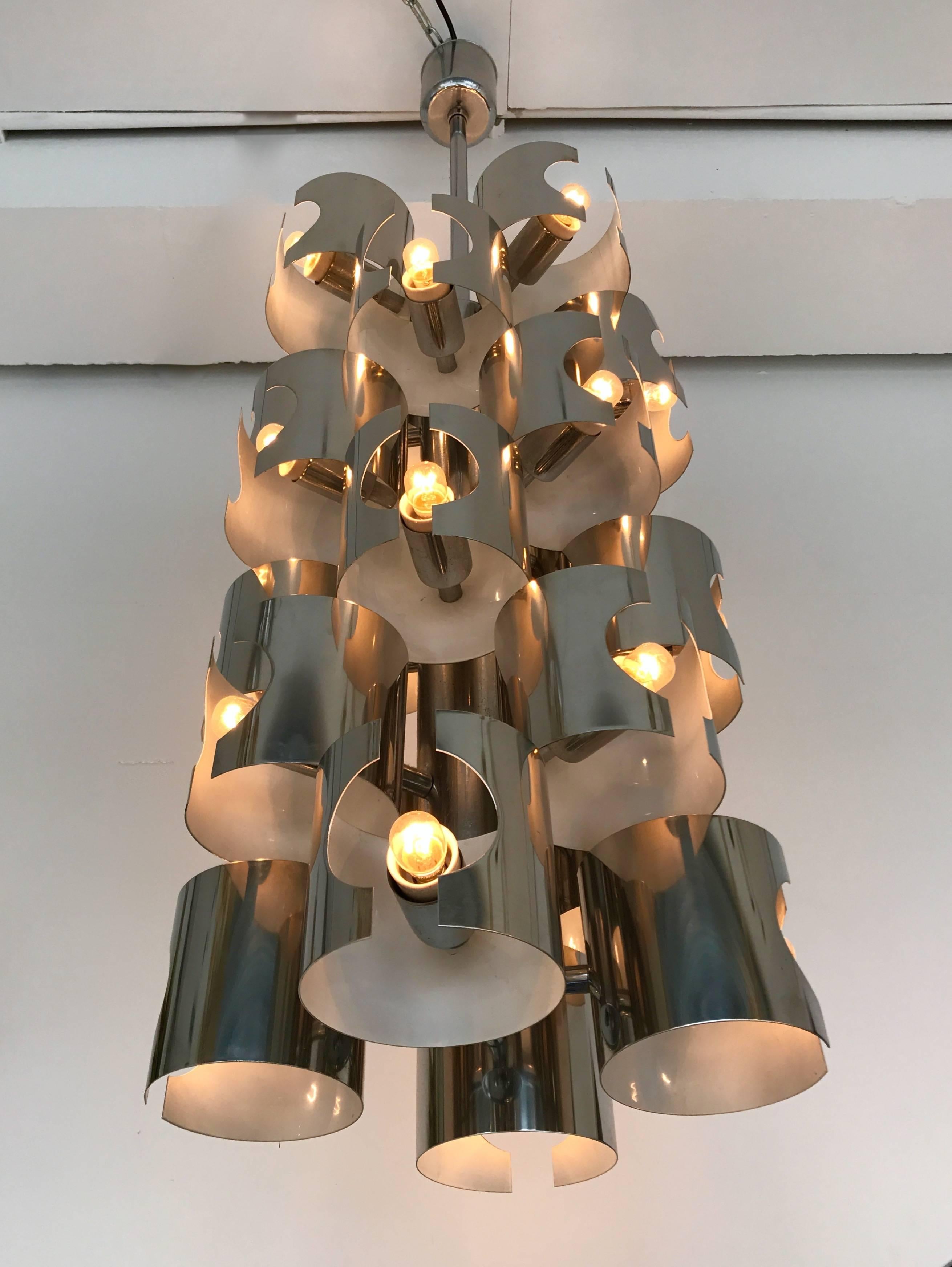 Metal Chandelier by R. Fontana, Italy, 1970s