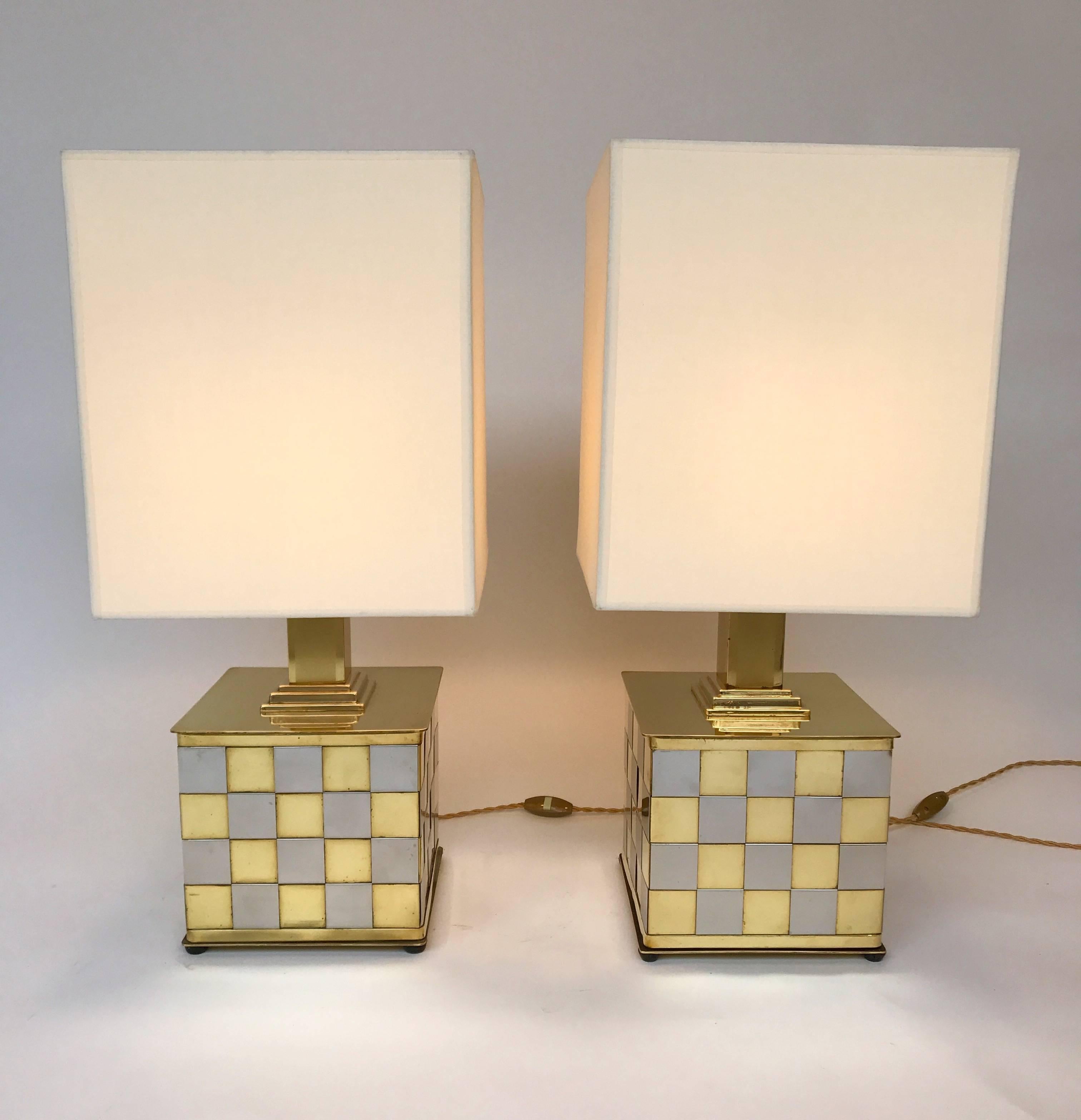 Italian Pair of Brass and Chrome Lamps by Spadafora, Italy, 1970s