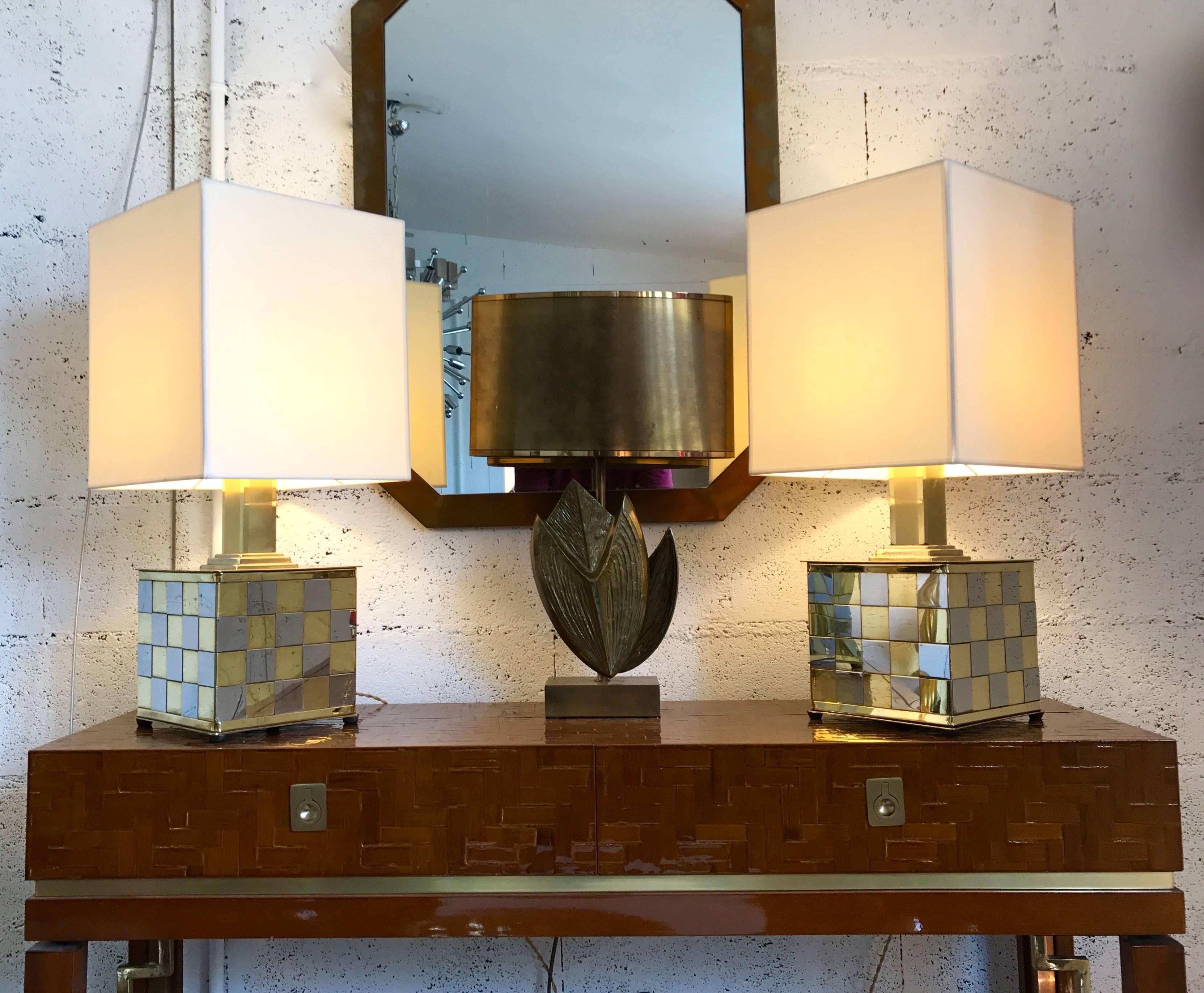 Late 20th Century Pair of Brass and Chrome Lamps by Spadafora, Italy, 1970s