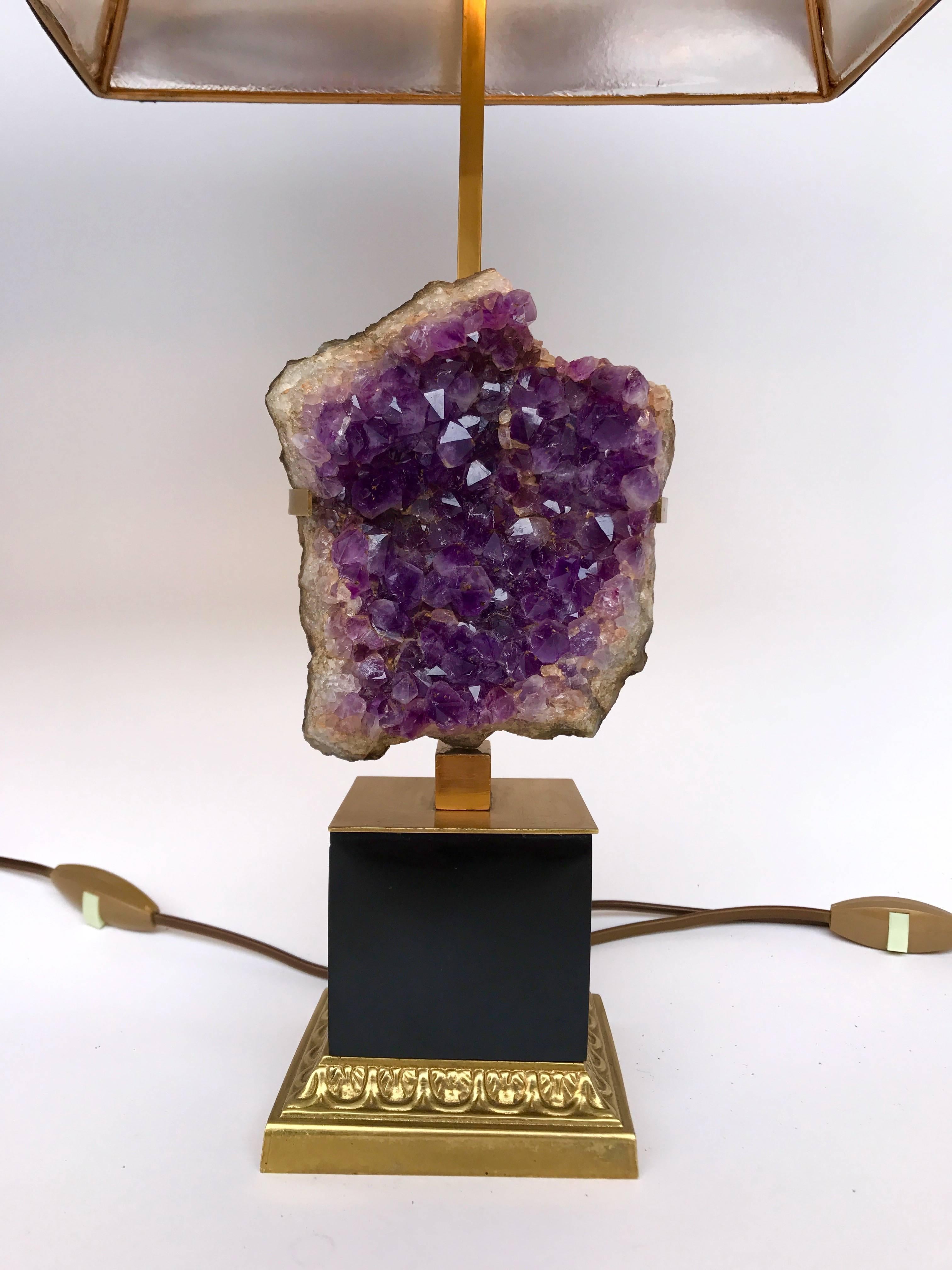 French Pair of Lamps Neoclassical Crystal Amethyst, France, 1970s