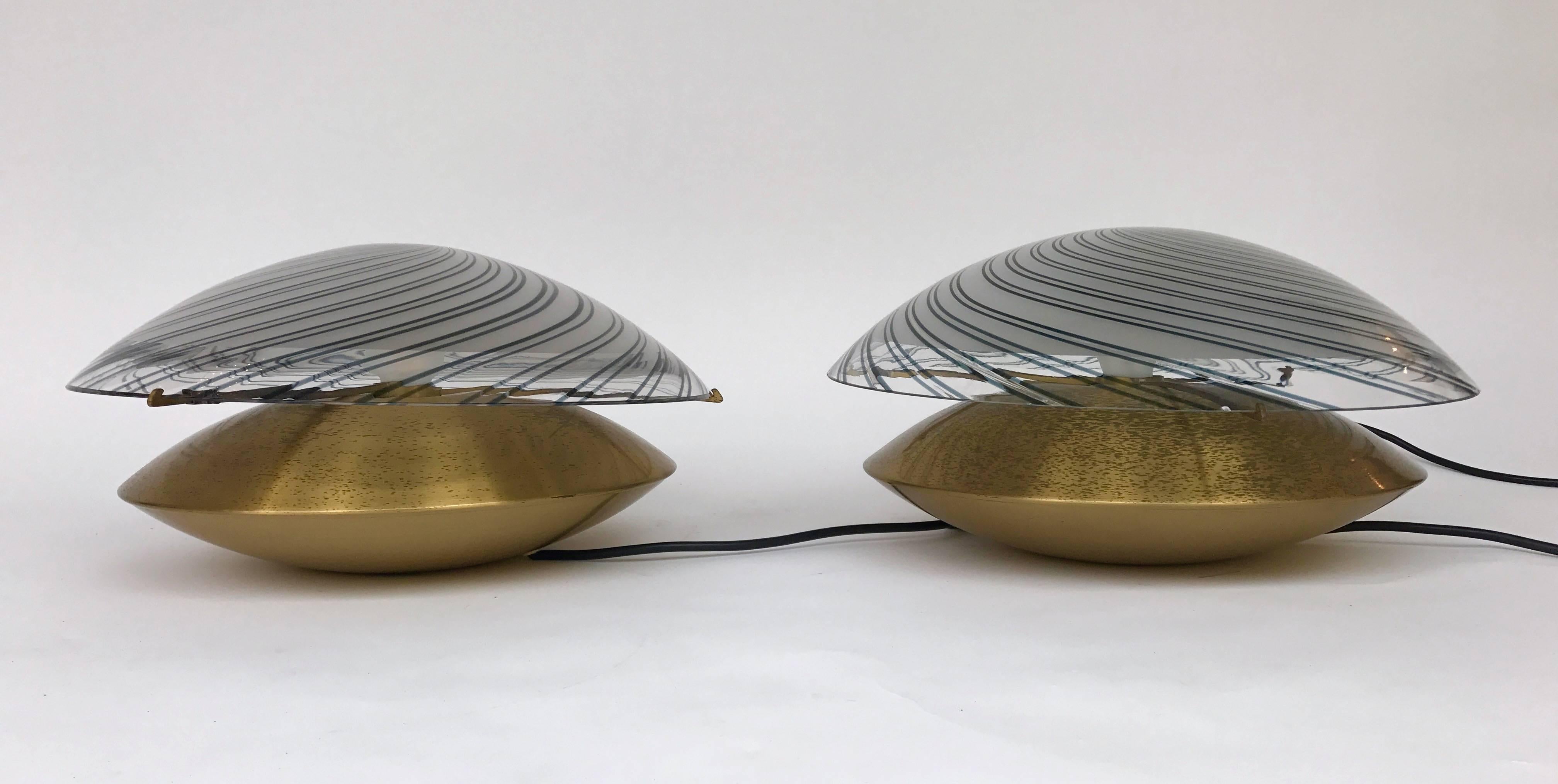 Late 20th Century Pair of Lamps Brass and Murano Glass by Esperia, Italy, 1970s