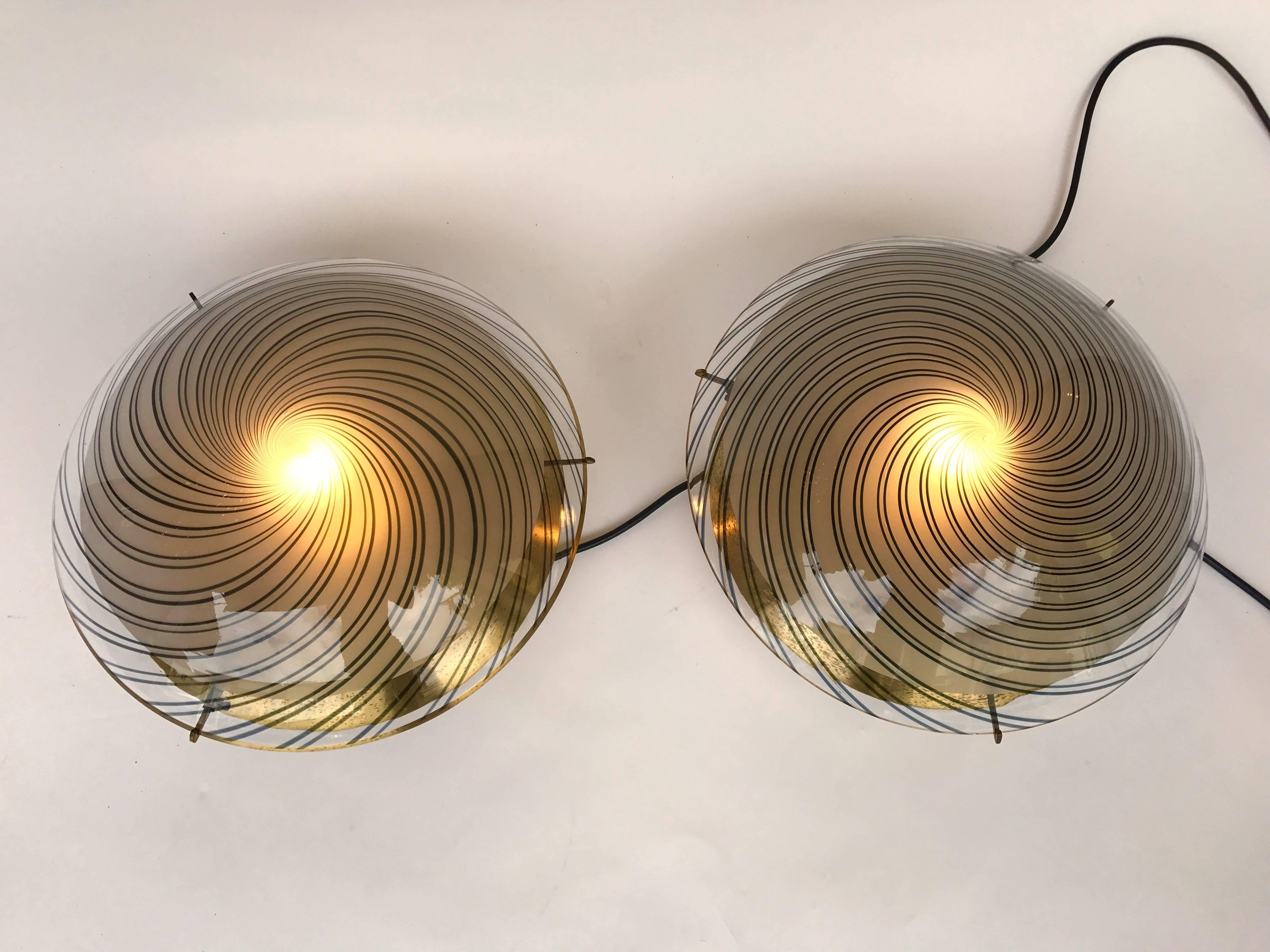 Pair of Lamps Brass and Murano Glass by Esperia, Italy, 1970s 2